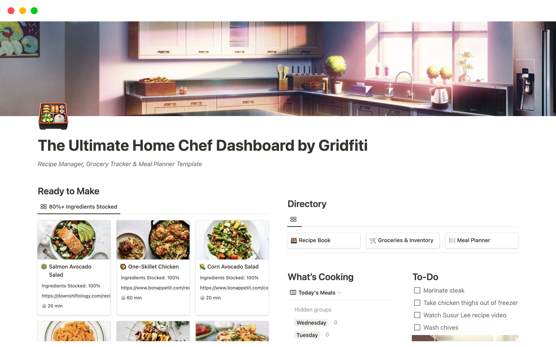 Make home cooking more fun with this all-in-one Notion meal prep & meal planner dashboard with a grocery list, cookbook, and food journal included!