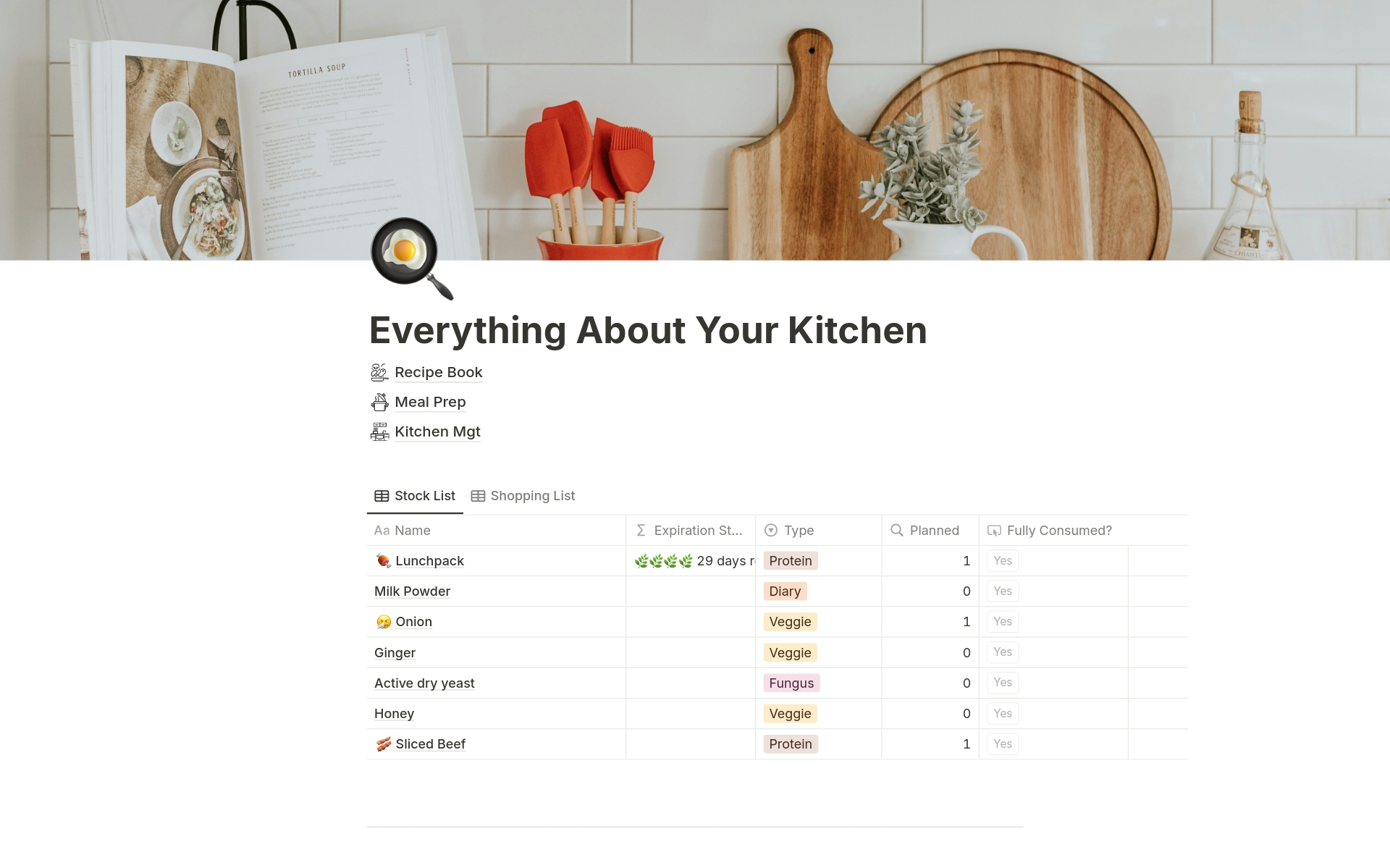 En forhåndsvisning av mal for Cooking Planner & Kitchen Management