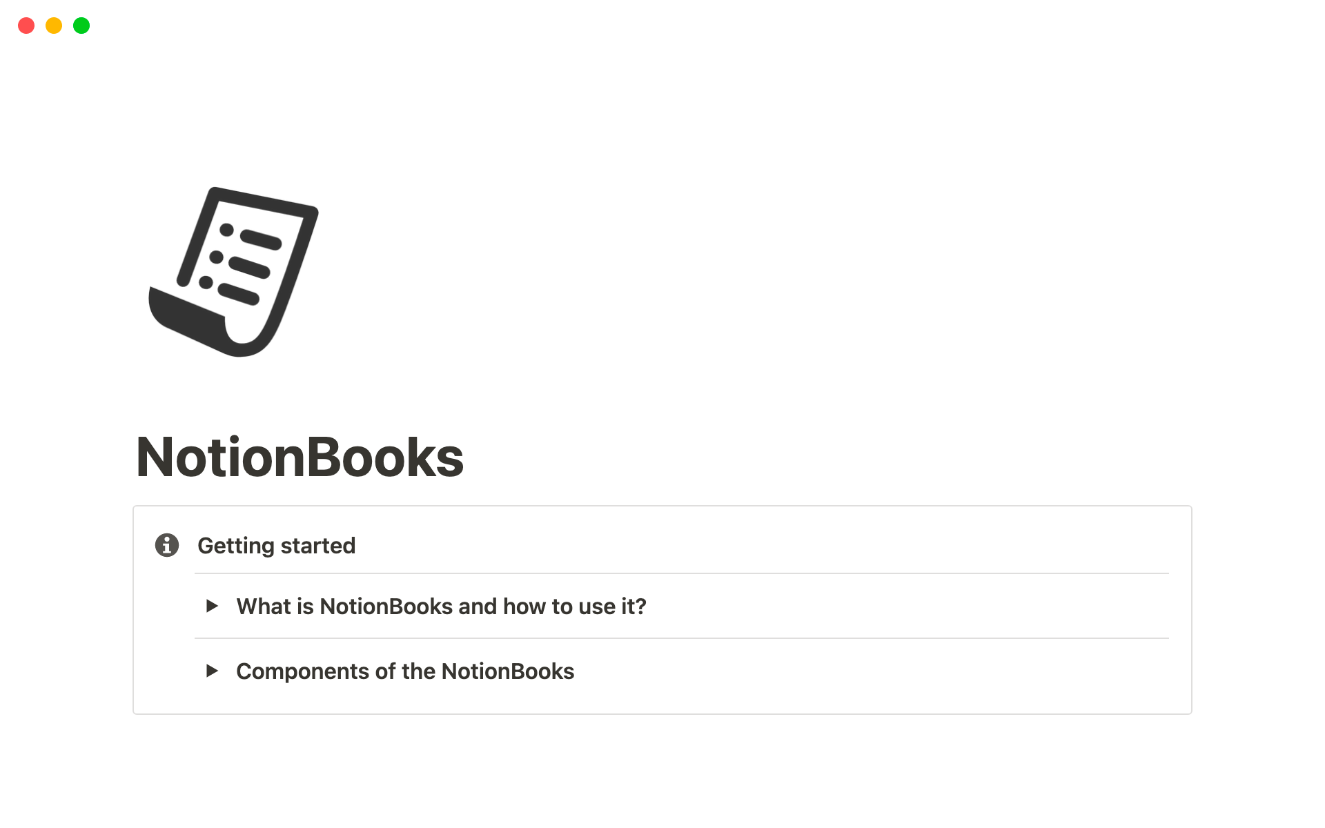 En förhandsgranskning av mallen för NotionBooks - Bookkeeping and Accounting Toolkit