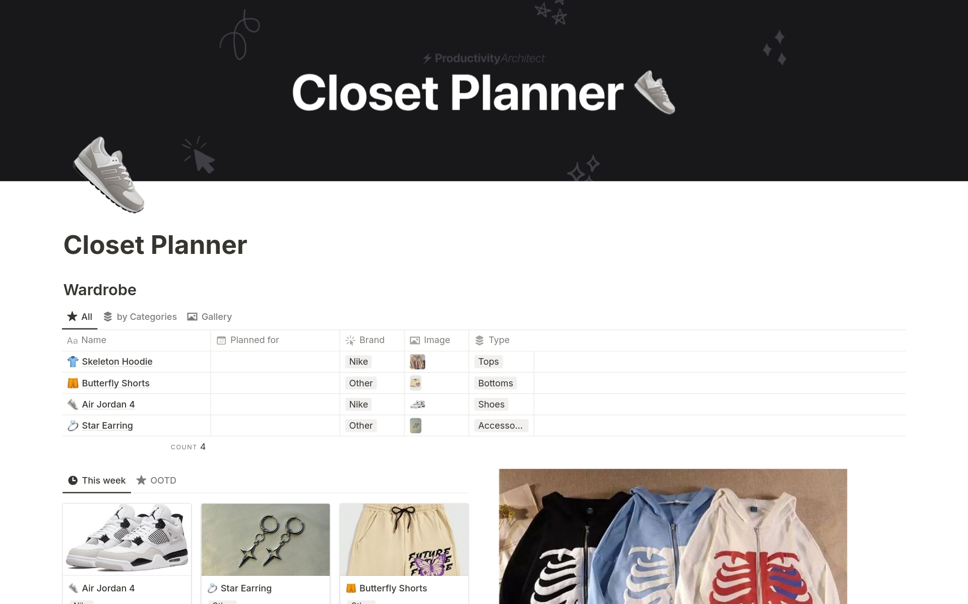 A template preview for Closet Planner