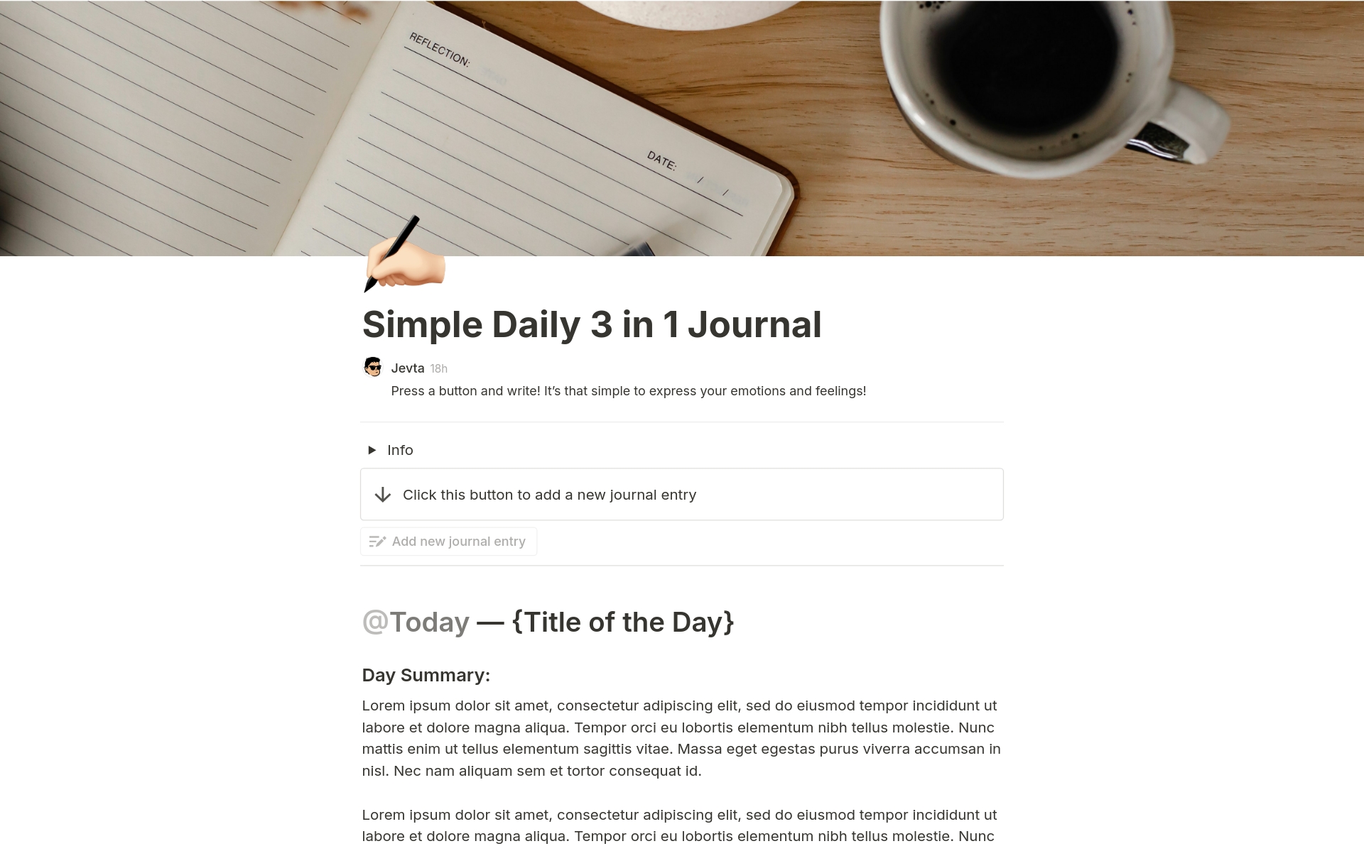 En forhåndsvisning av mal for Simple Daily 3 in 1 Journal