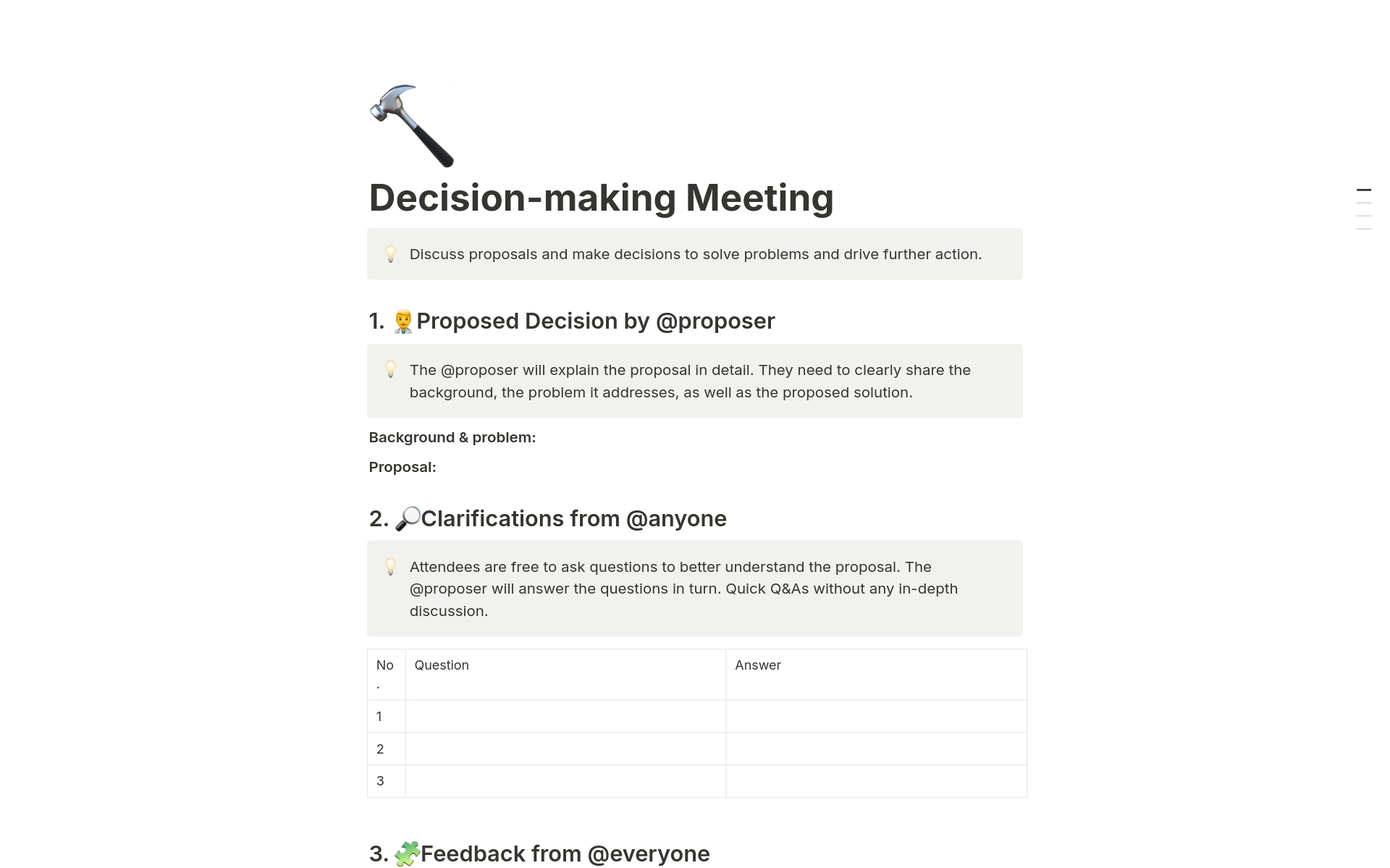 Vista previa de una plantilla para Decision-making Meeting