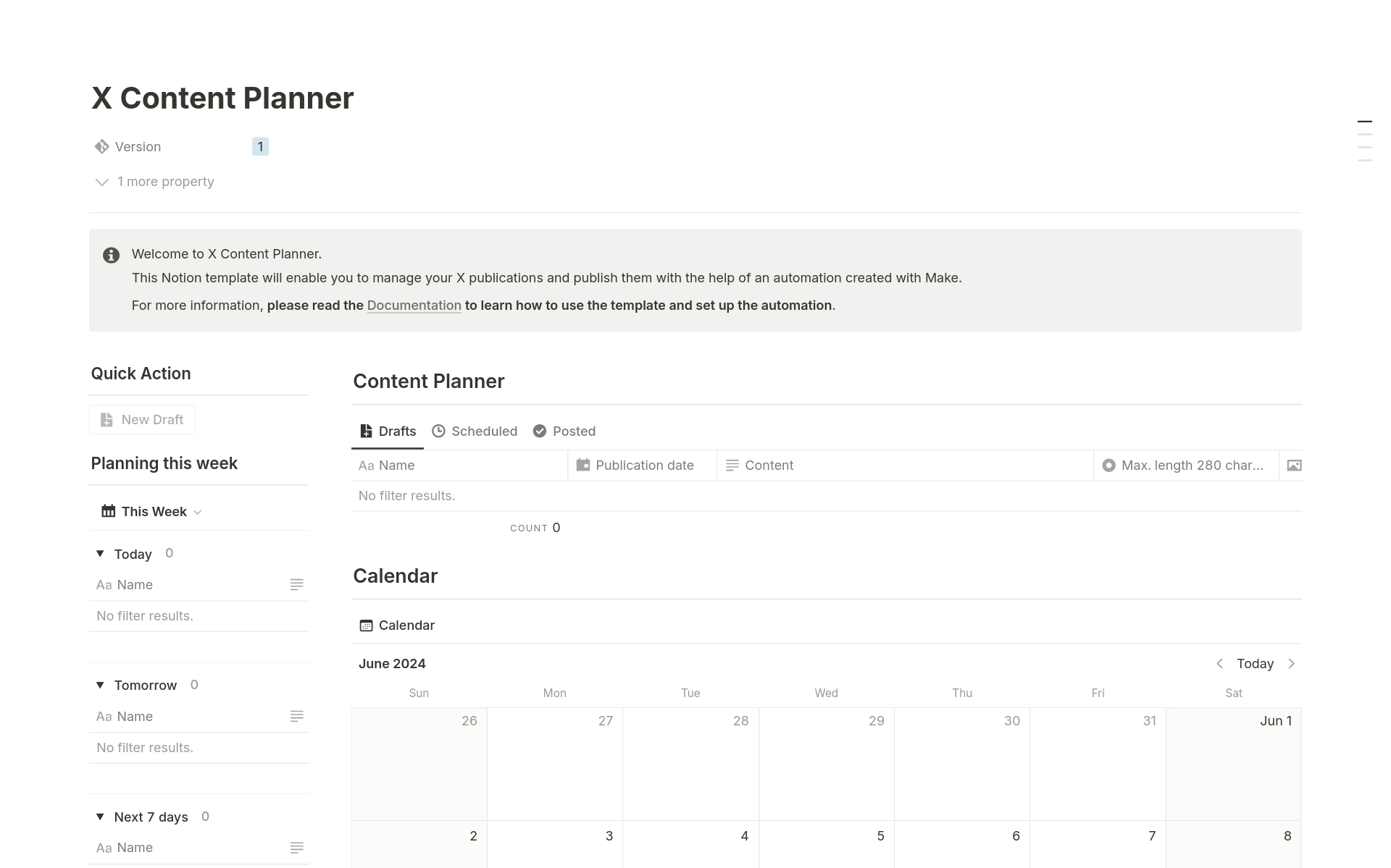 A template preview for X Content Planner