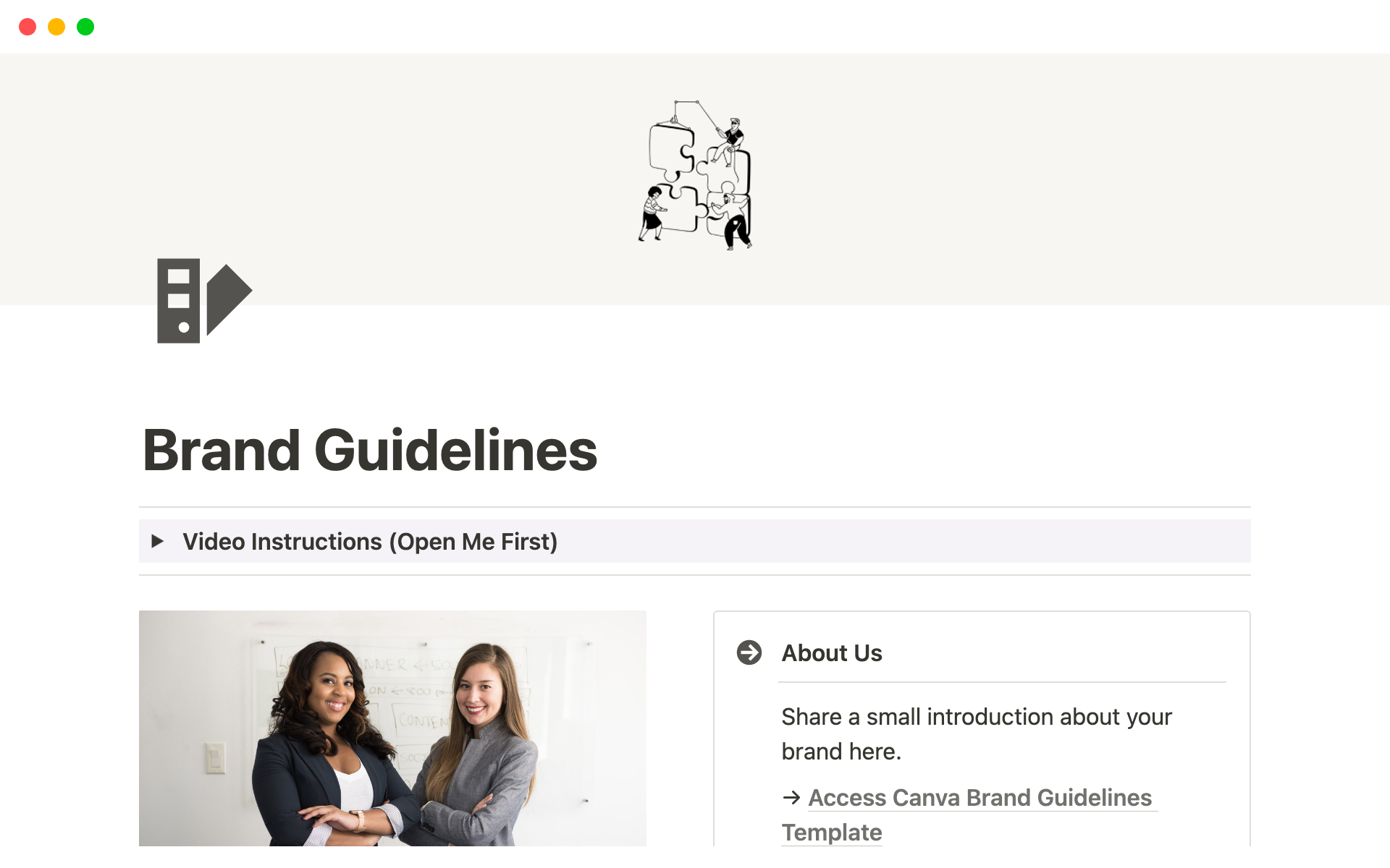 En förhandsgranskning av mallen för Brand Guidelines Kit