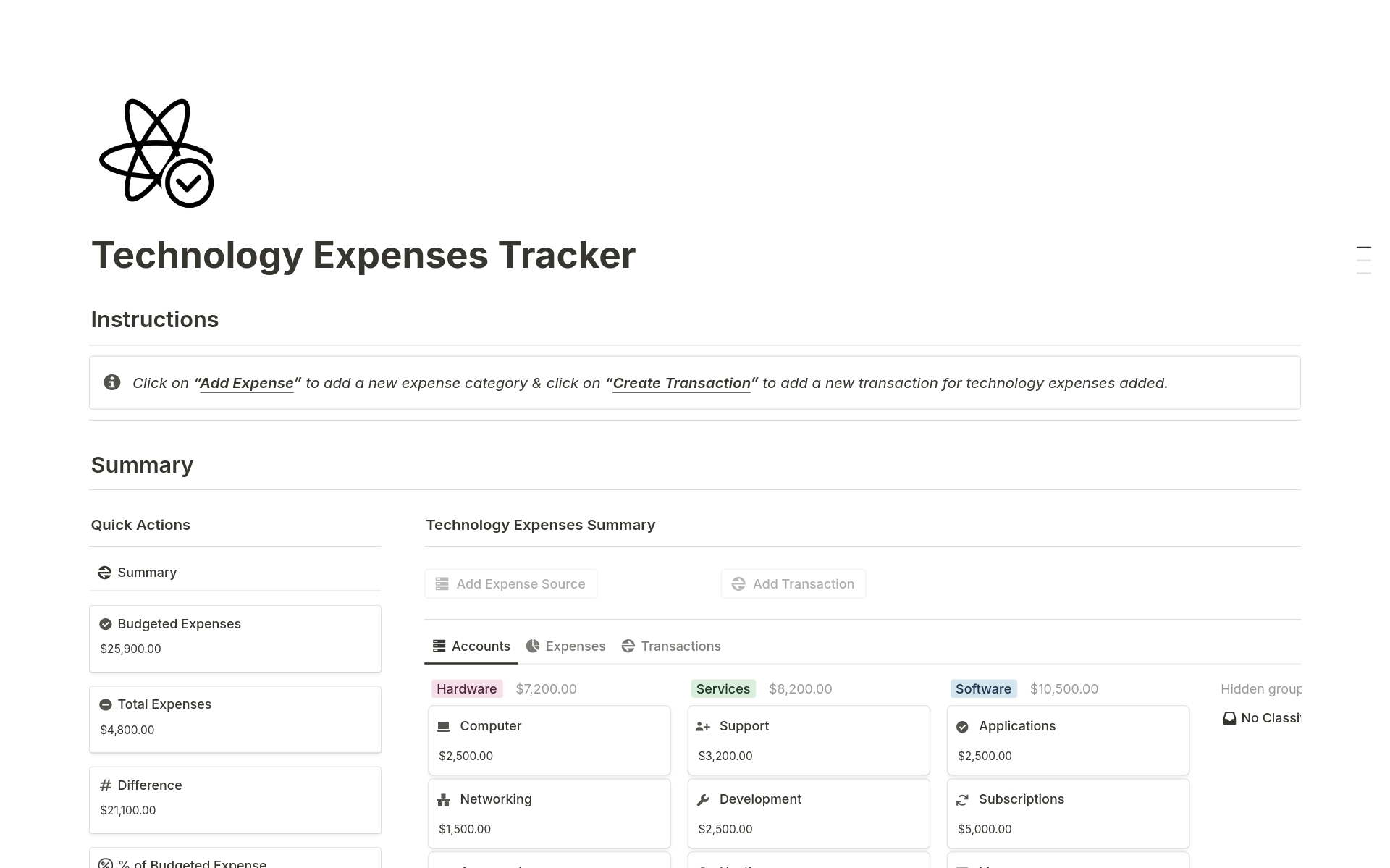 Ideal for those who are looking to manage their business technology expenses, this tracker helps you keep track of technology expenses such as hardware, software, services expenses and much more.