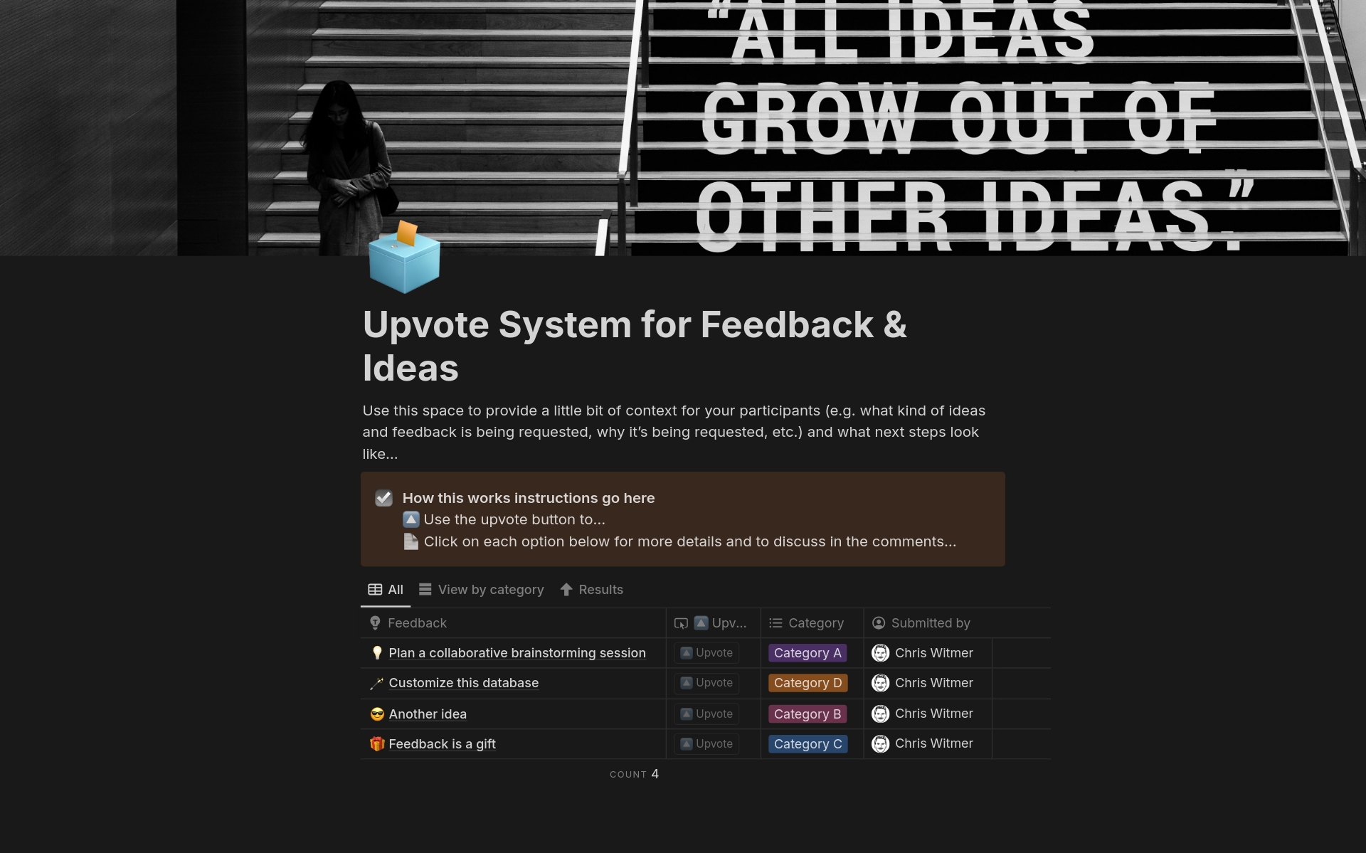 Vista previa de una plantilla para Upvote System for Feedback & Ideas