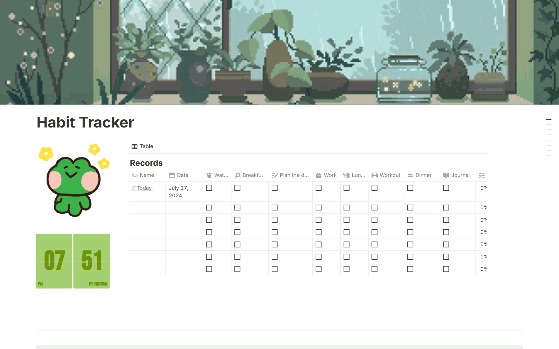 A cute little green-themed weekly planner. 