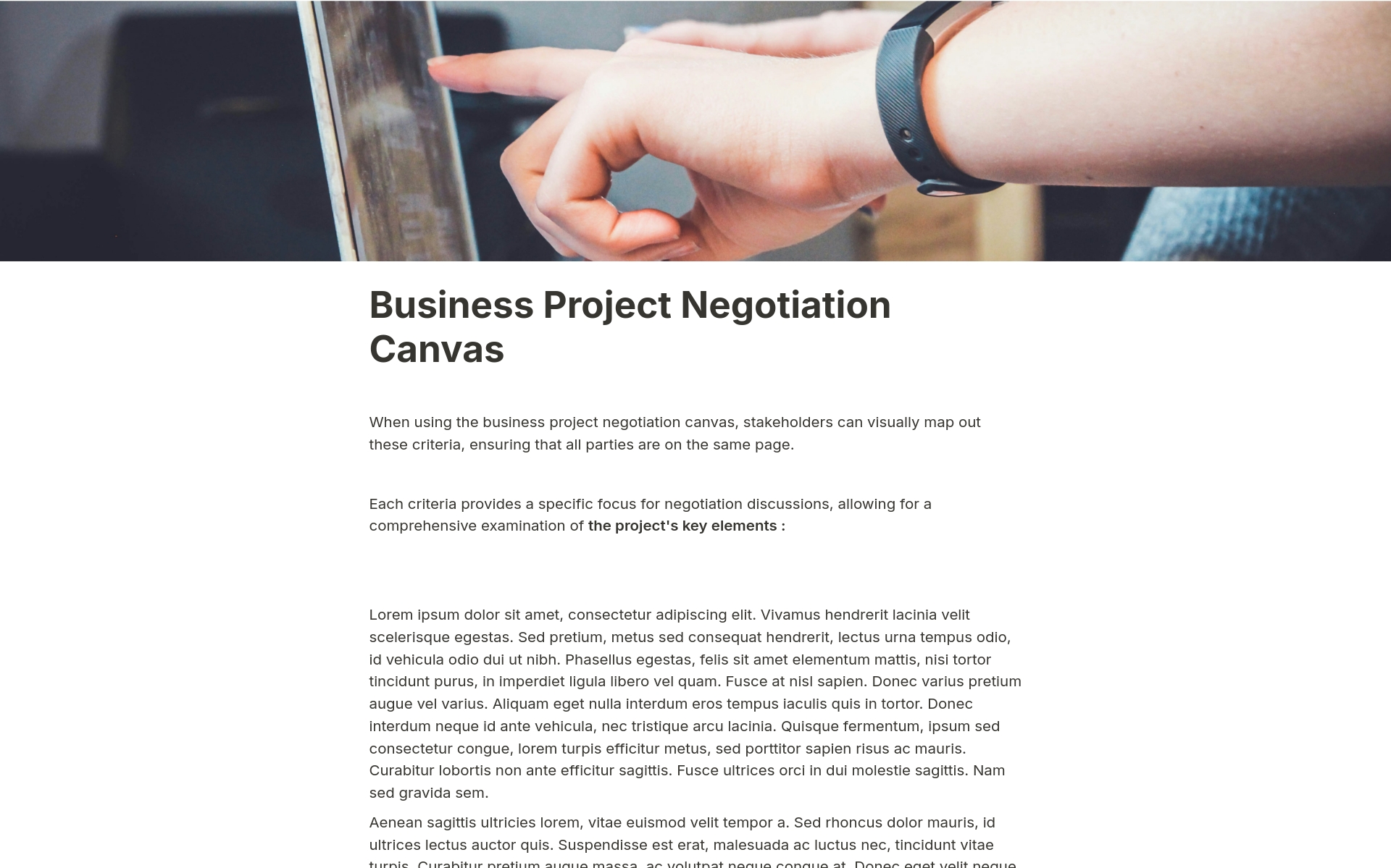 En förhandsgranskning av mallen för Business Project Negotiation Canvas