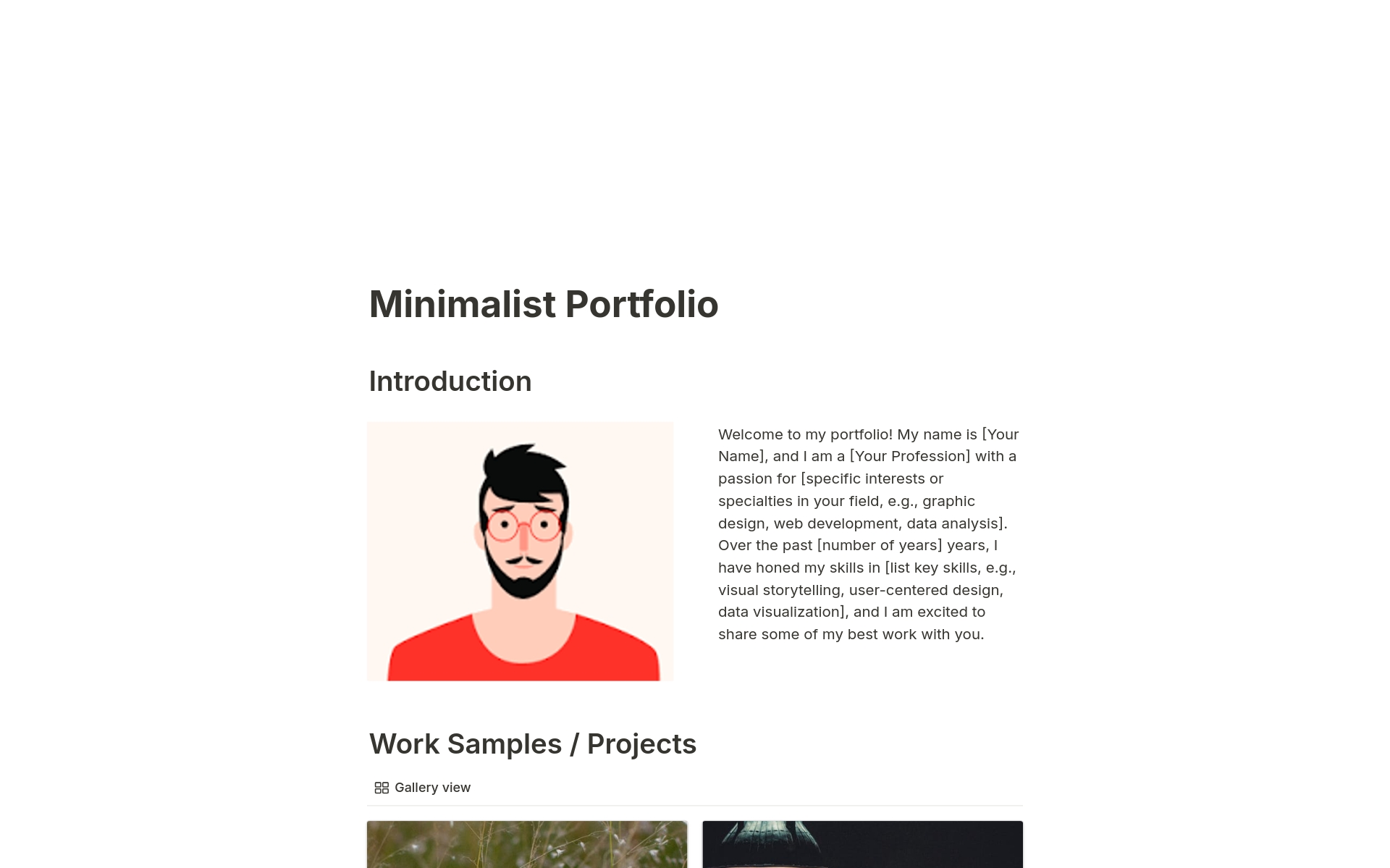 Vista previa de una plantilla para Minimalist Portfolio