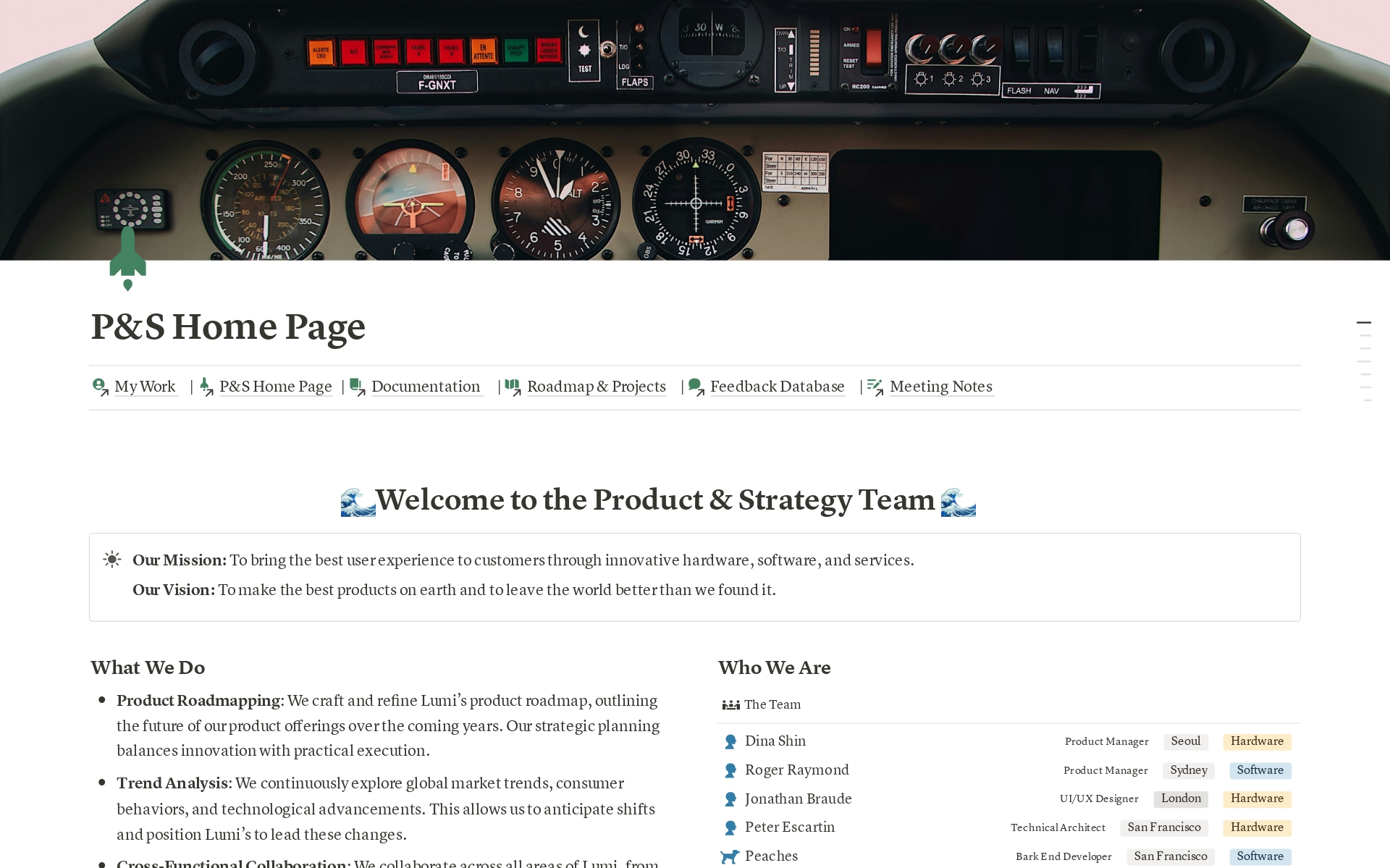 A template preview for Product & Strategy Team Hub