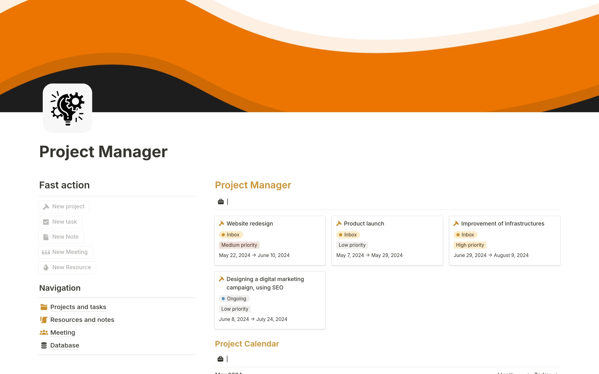 Vista previa de una plantilla para Project Manager 