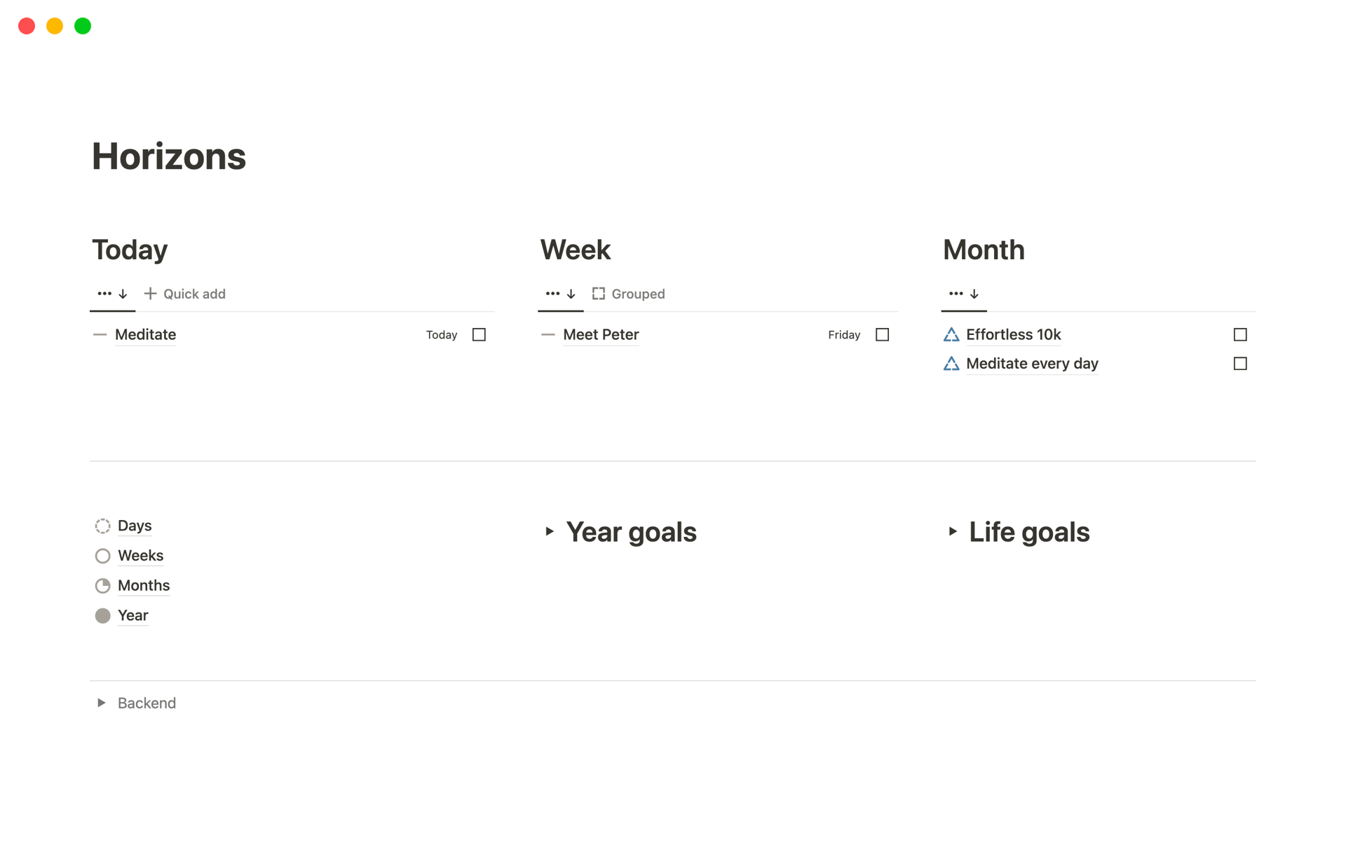 Horizons is a minimalist task manager designed for efficient organization, goal tracking, and seamless planning.