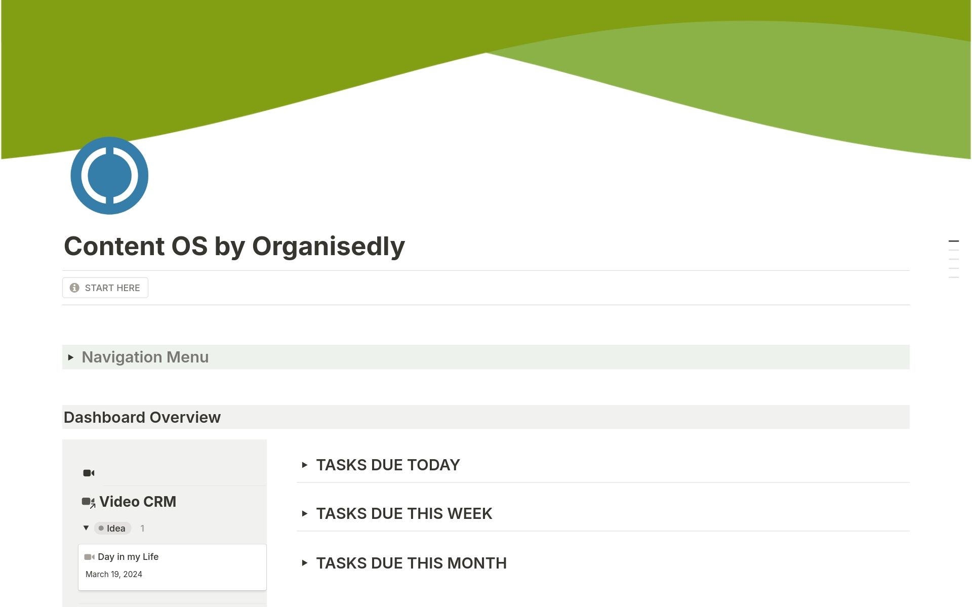 Vista previa de plantilla para Content OS by Organisedly