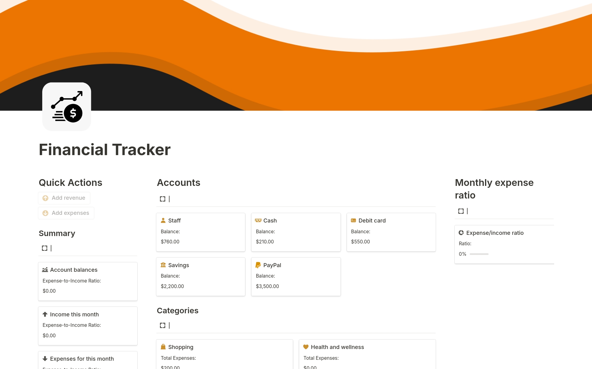 A template preview for Financial Tracker 