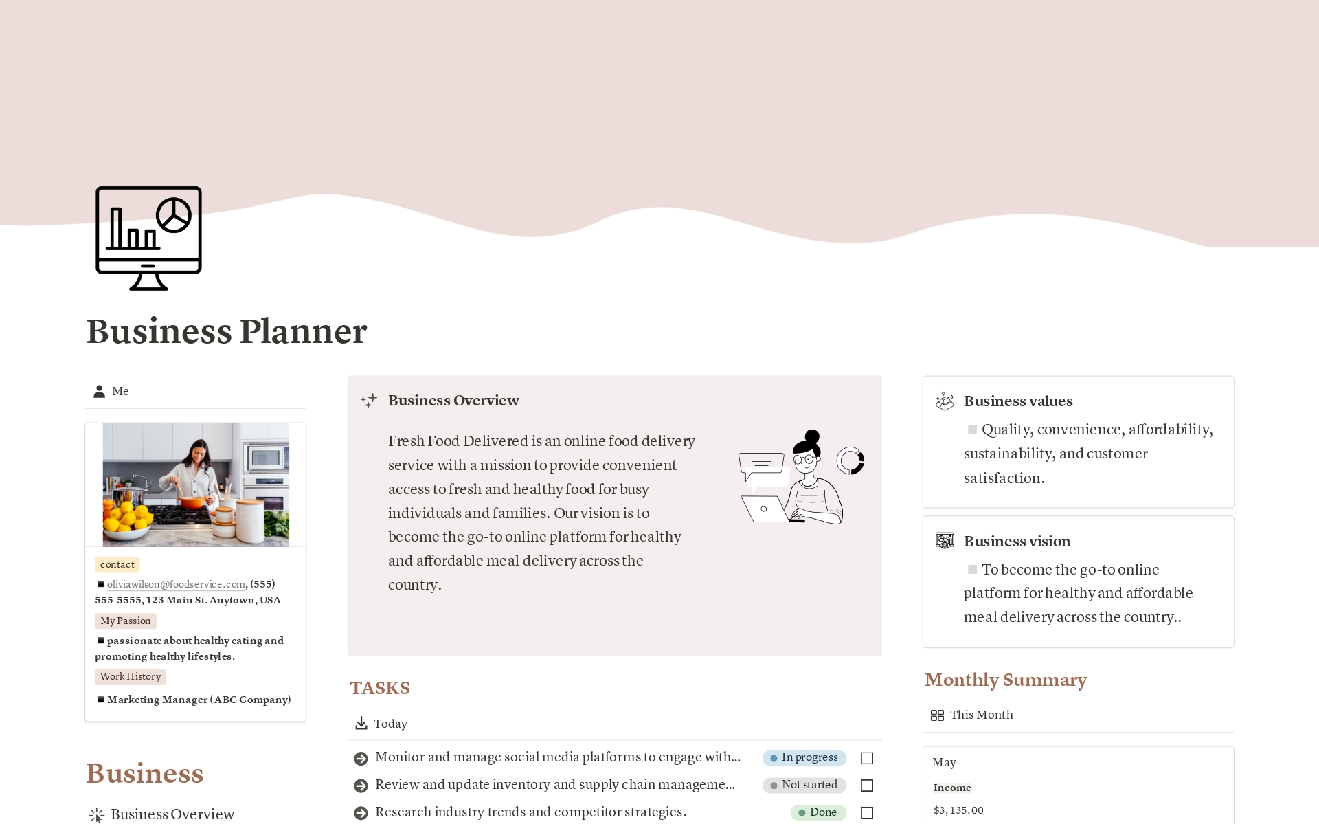 A template preview for Business Planner