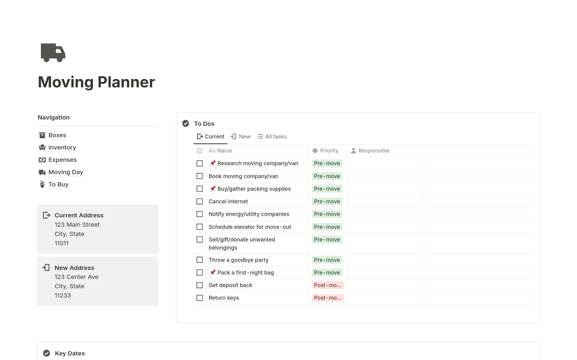 A template preview for The All-in-One Moving Planner