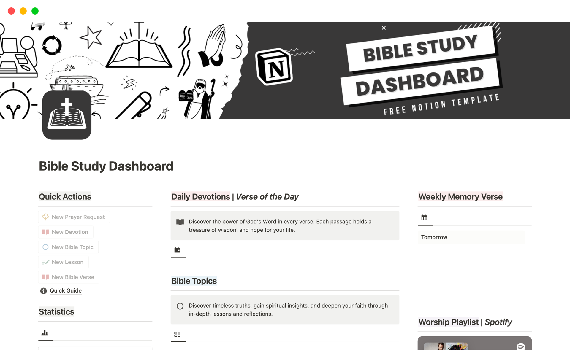Uma prévia do modelo para Bible Study Dashboard