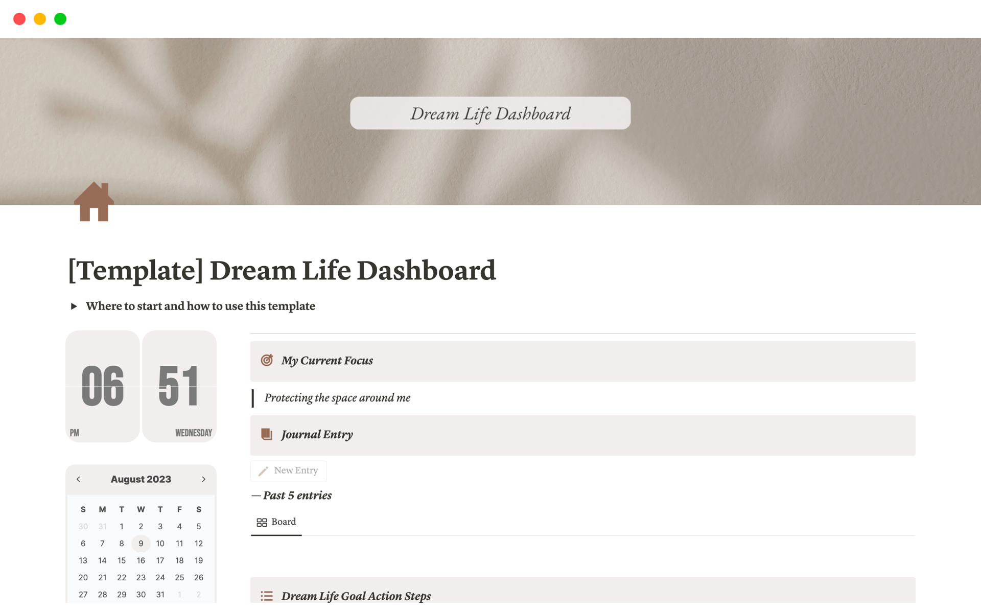 Eine Vorlagenvorschau für Dream Life Planner & Journal