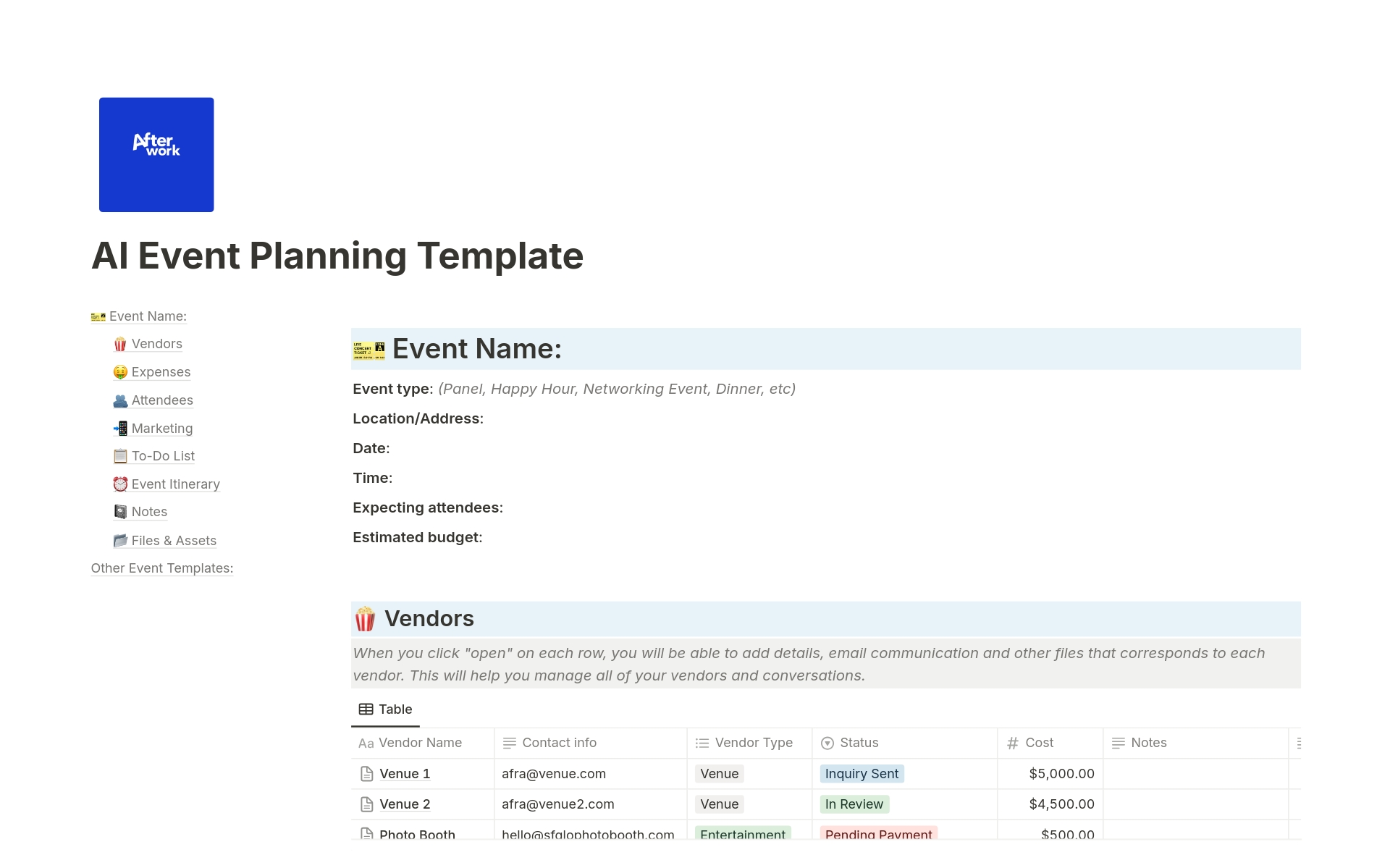 party planning budget template