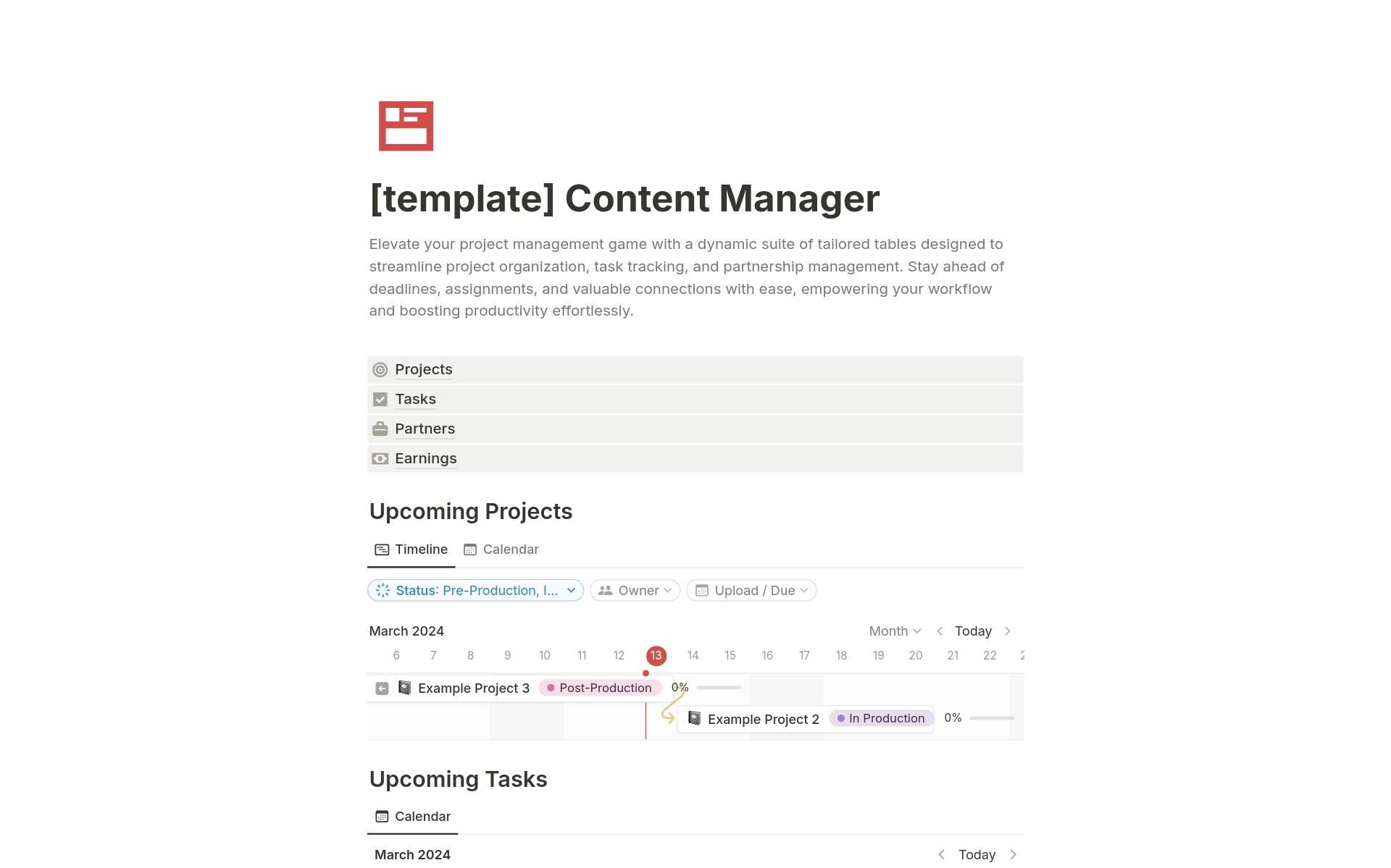 Vista previa de una plantilla para Content Manager