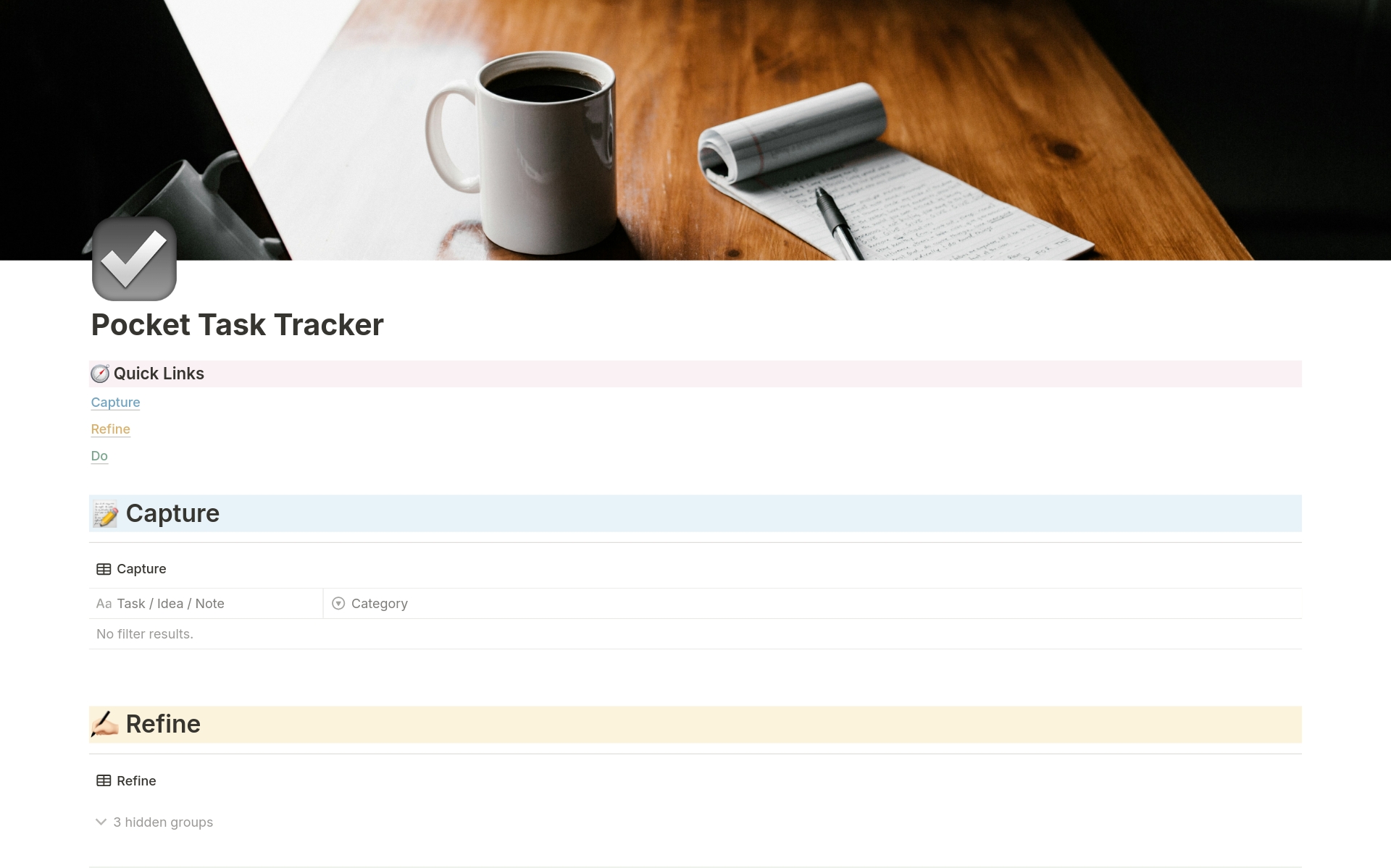 Pocket Task Trackerのテンプレートのプレビュー