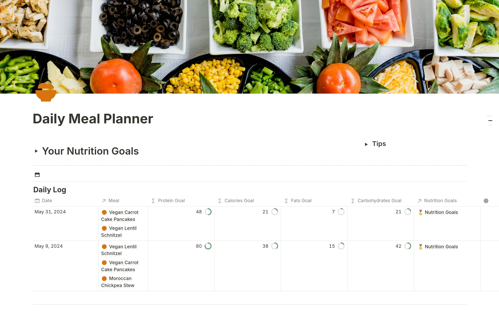 A template preview for Daily Meal Planner / Nutrition Tracker