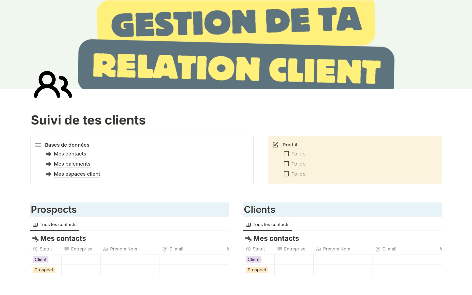 En forhåndsvisning av mal for Gestion relation client