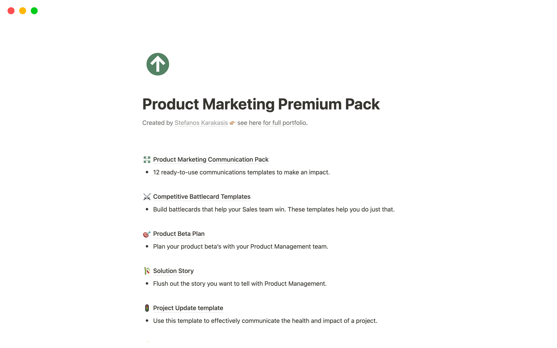 En forhåndsvisning av mal for Product Marketing Starter Pack