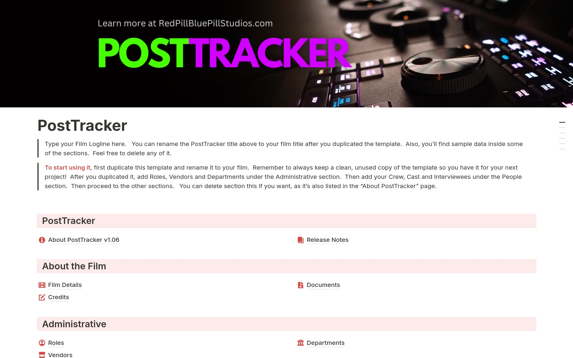 A template preview for PostTracker