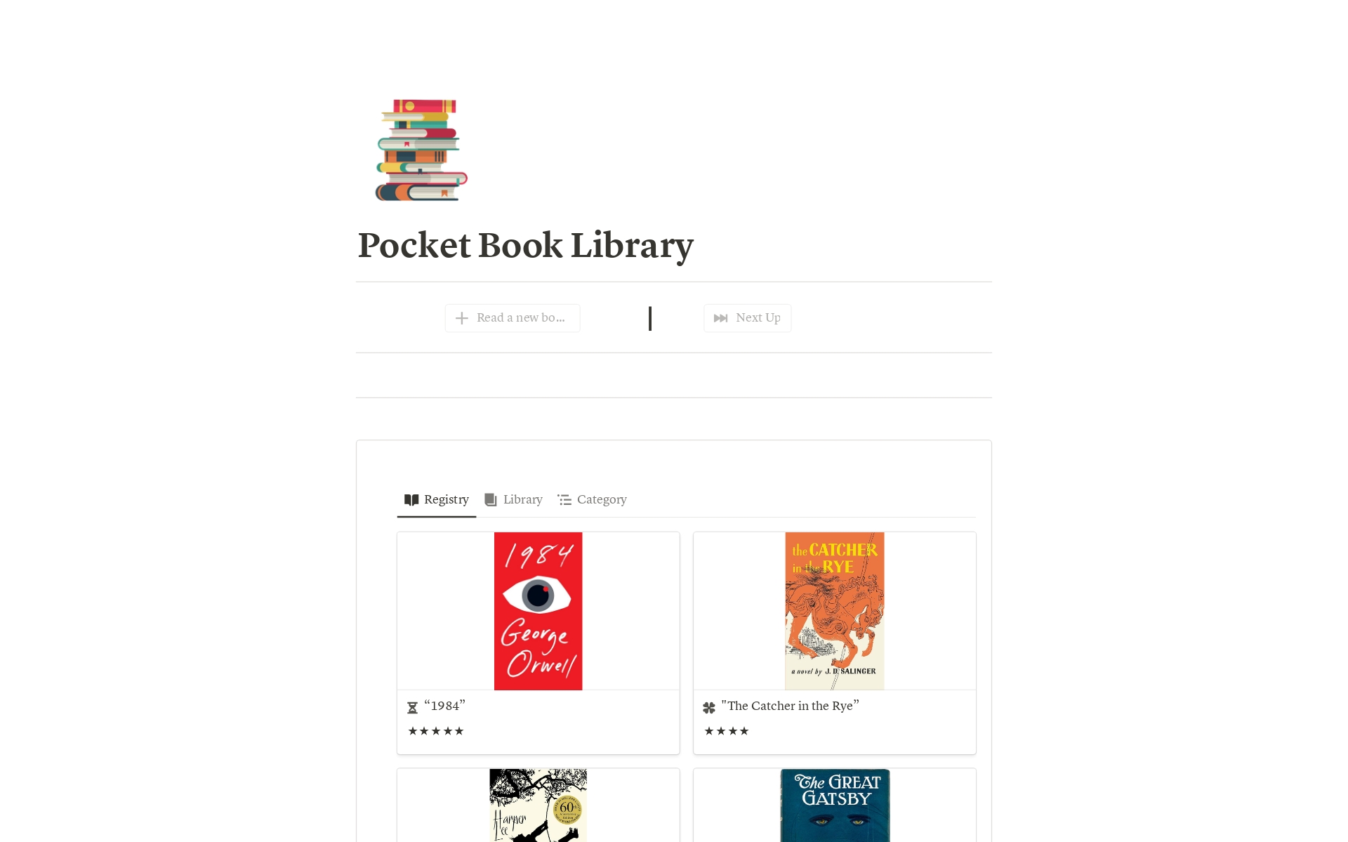 En forhåndsvisning av mal for Pocket Book List
