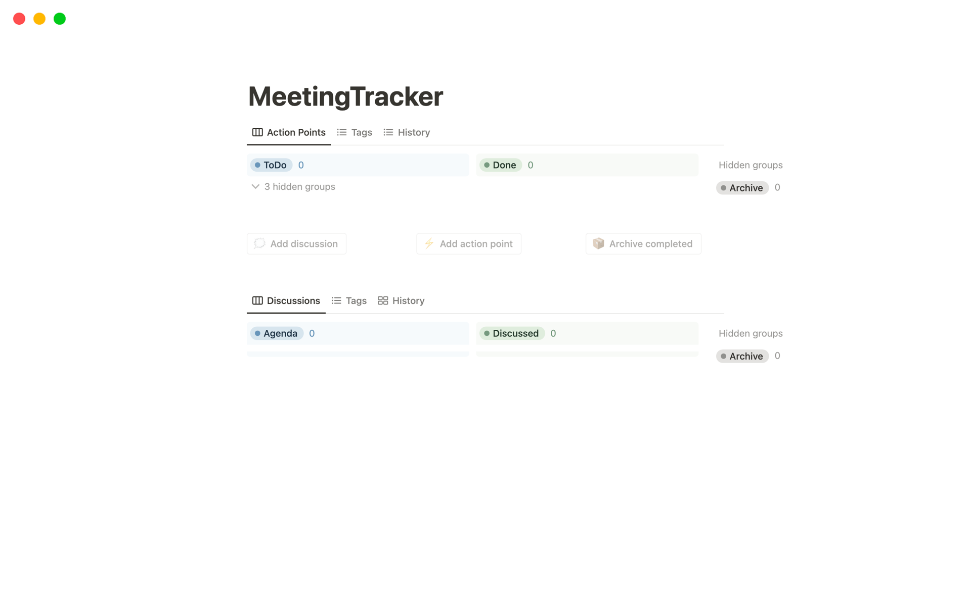 Uma prévia do modelo para Meeting Tracker