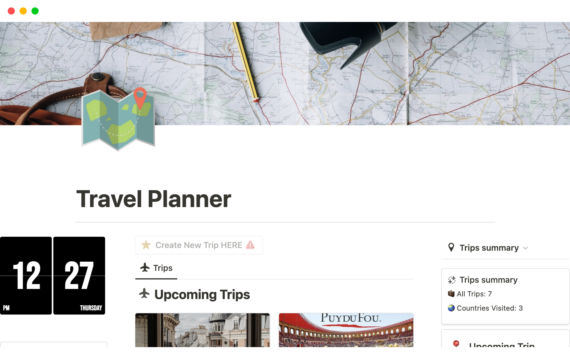 En förhandsgranskning av mallen för Ultimate Travel Planner