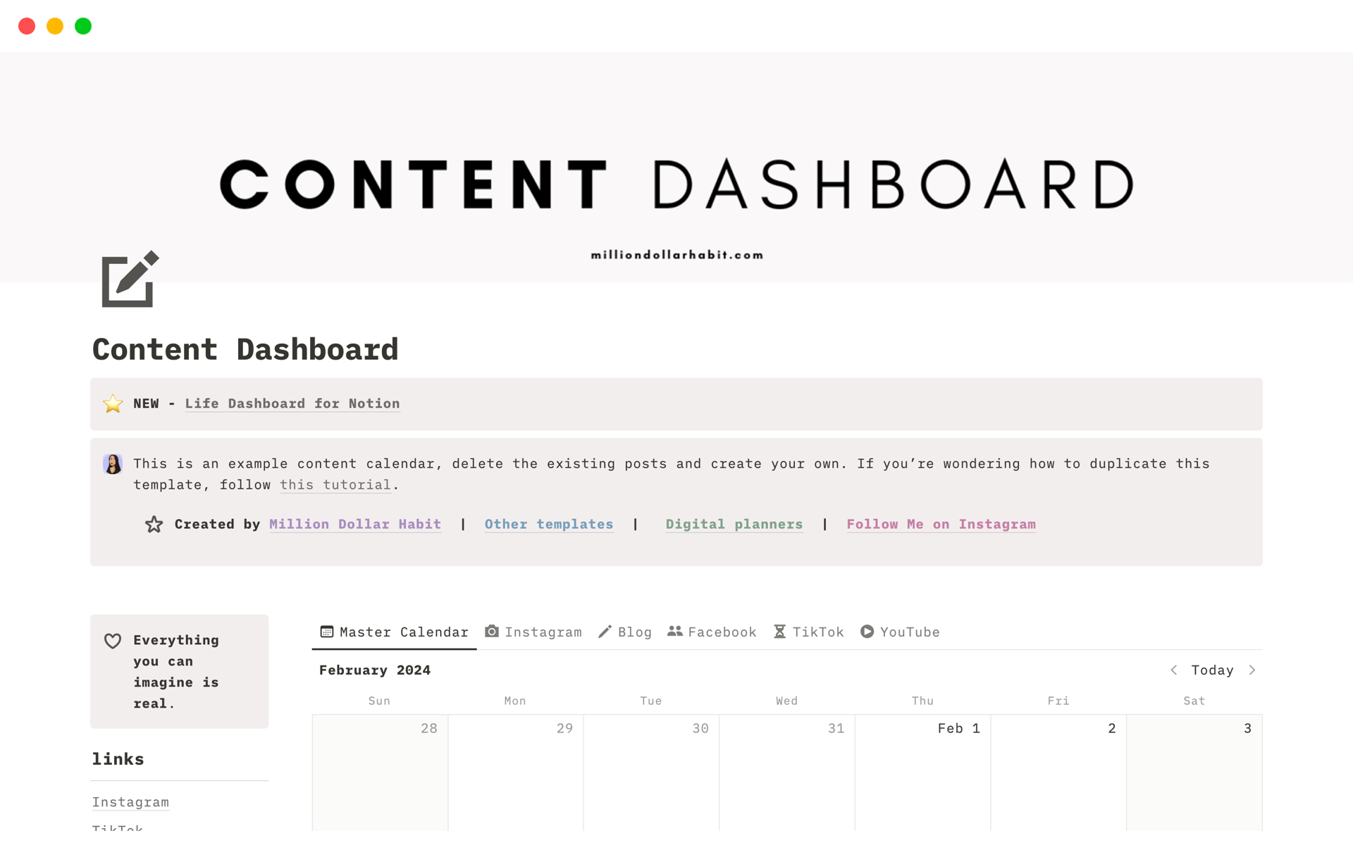 A template preview for Creator Content Planner