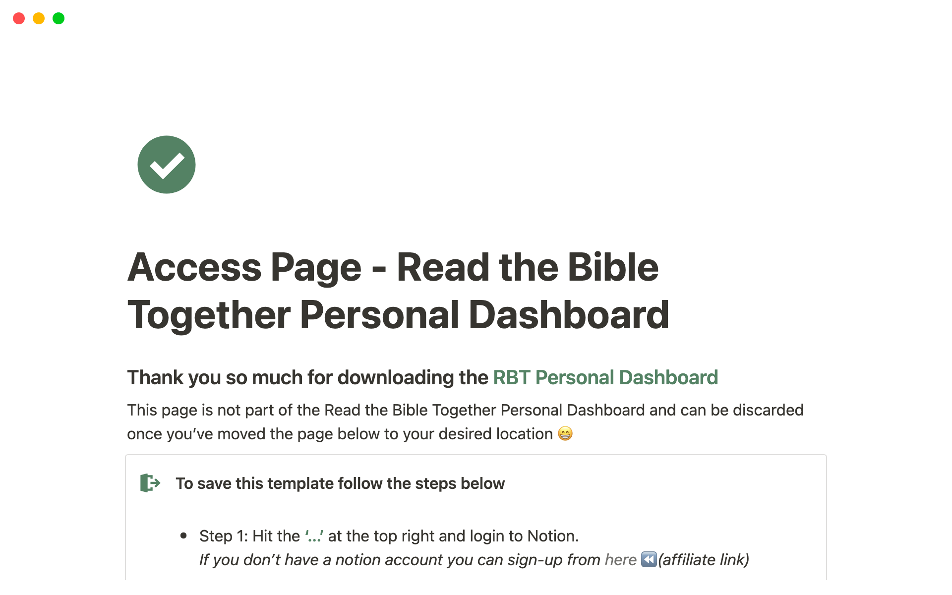 The RBT personal dashboard helps you track your Bible reading progress and enables you to take organized notes related to your learnings.