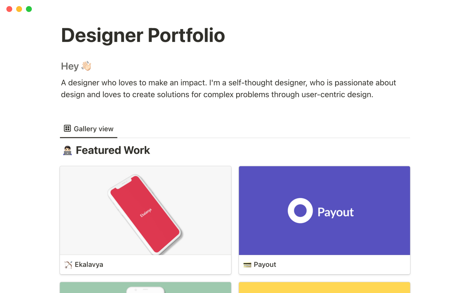 En förhandsgranskning av mallen för Designer portfolio