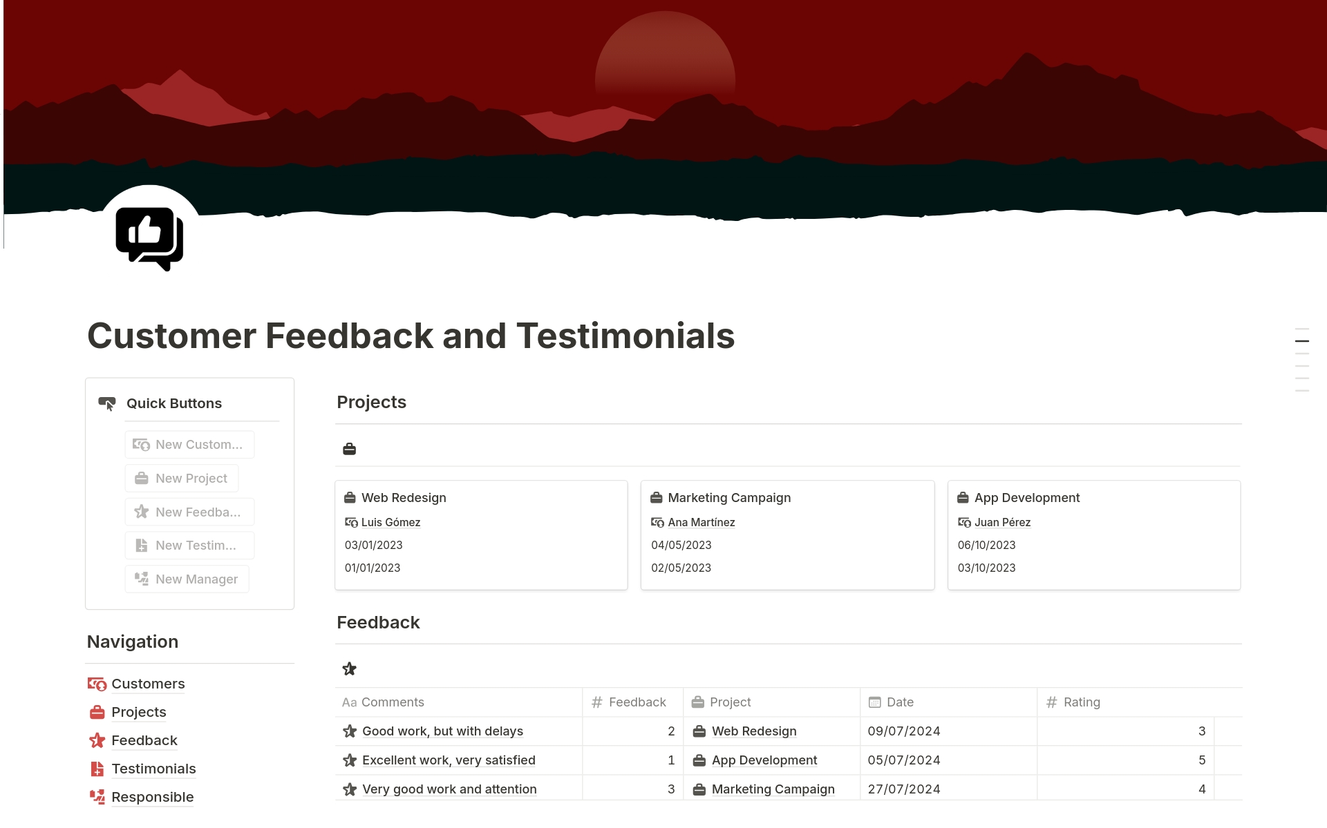 A template preview for Customer Feedback and Testimonials