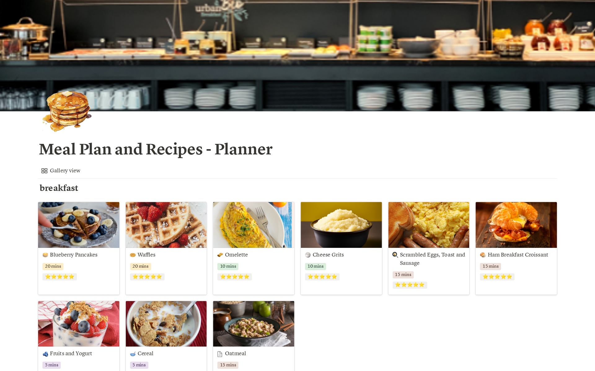This Notion meal plan and recipes organizer simplifies meal planning for college students with an easy interface for inputting meal details, inspiring sample foods, and efficient meal preparation.