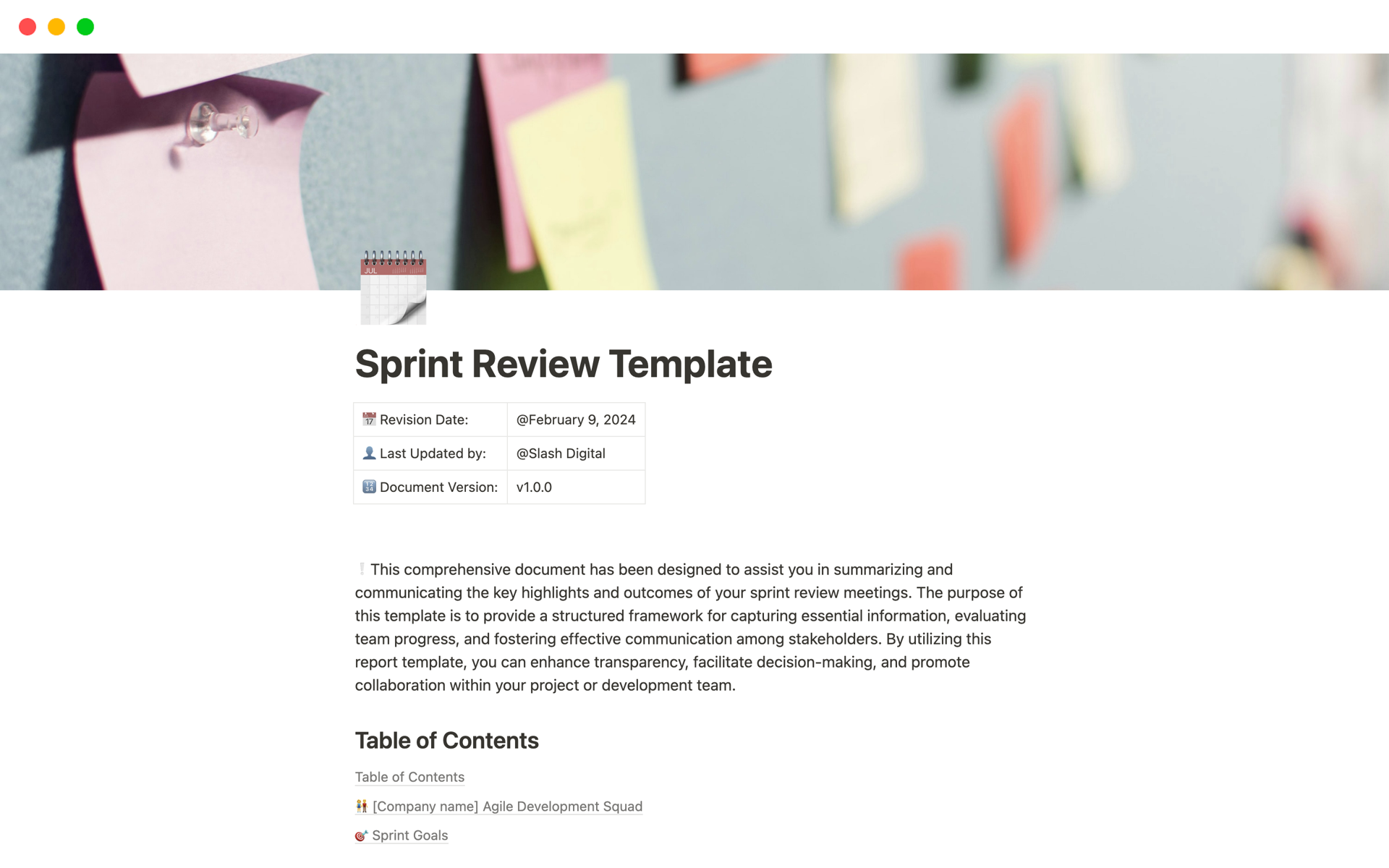 Aperçu du modèle de Sprint Review