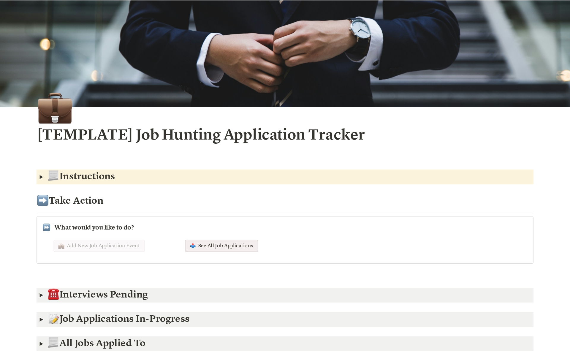 En forhåndsvisning av mal for Job Hunting and Application Tracker