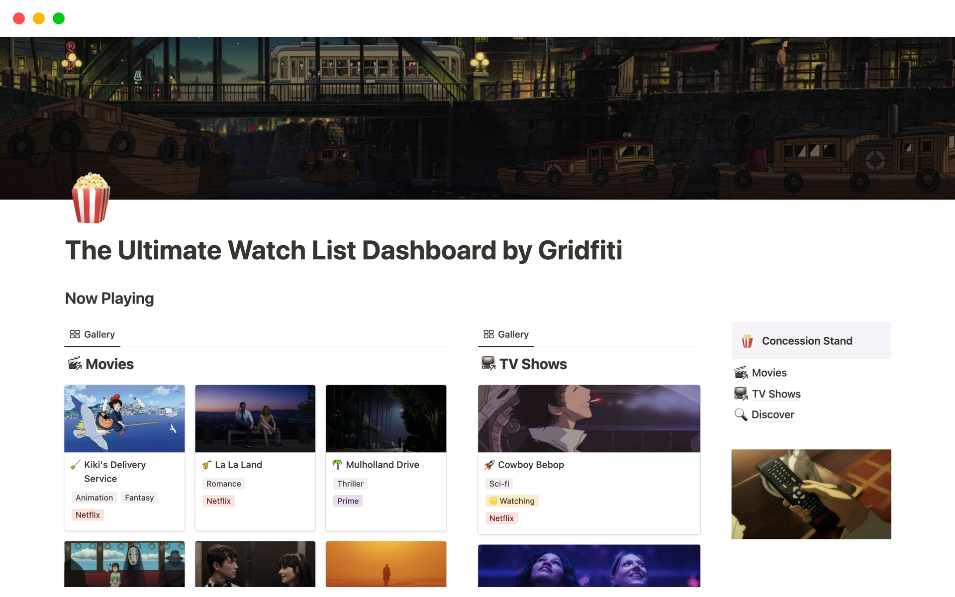 Organize your favorite movies and TV shows with this Notion watchlist tracker template.