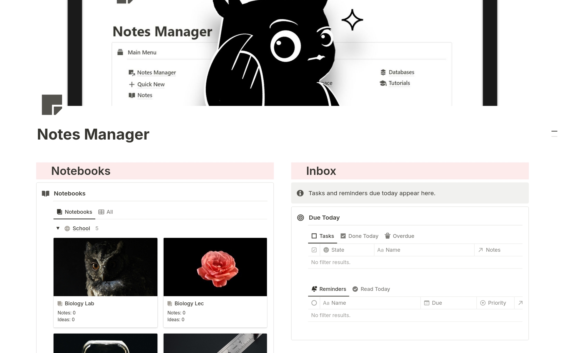 A template preview for Notes Manager