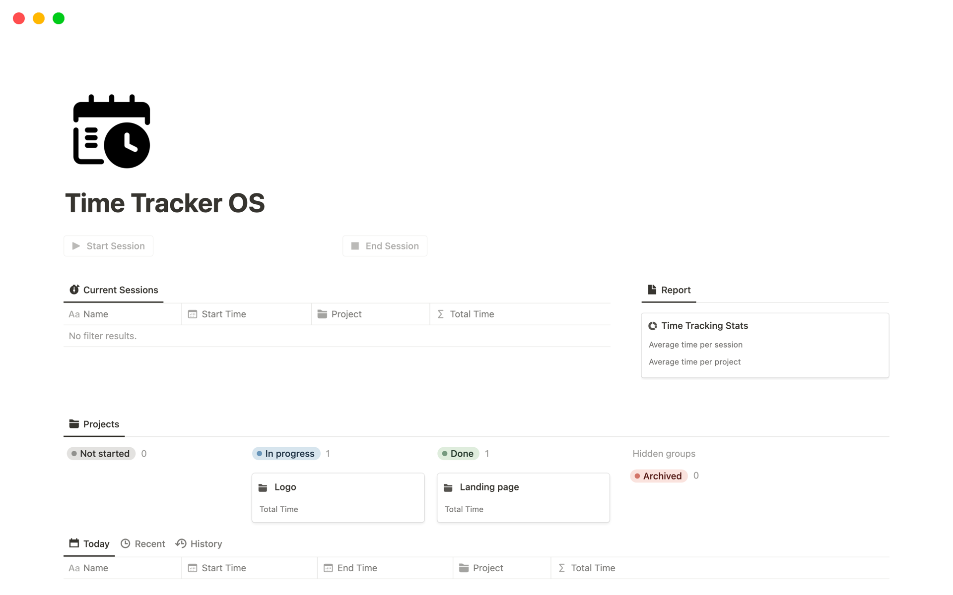 Vista previa de una plantilla para Time Tracker OS