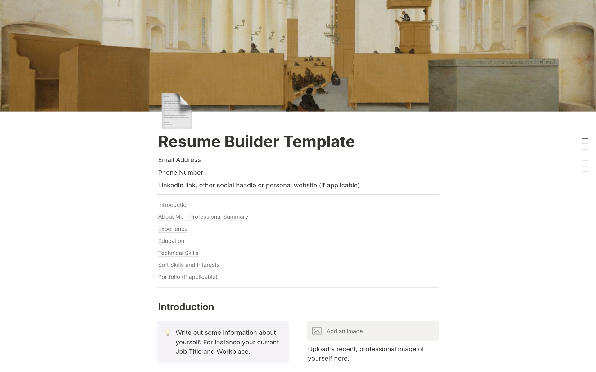 Vista previa de una plantilla para Resume Builder