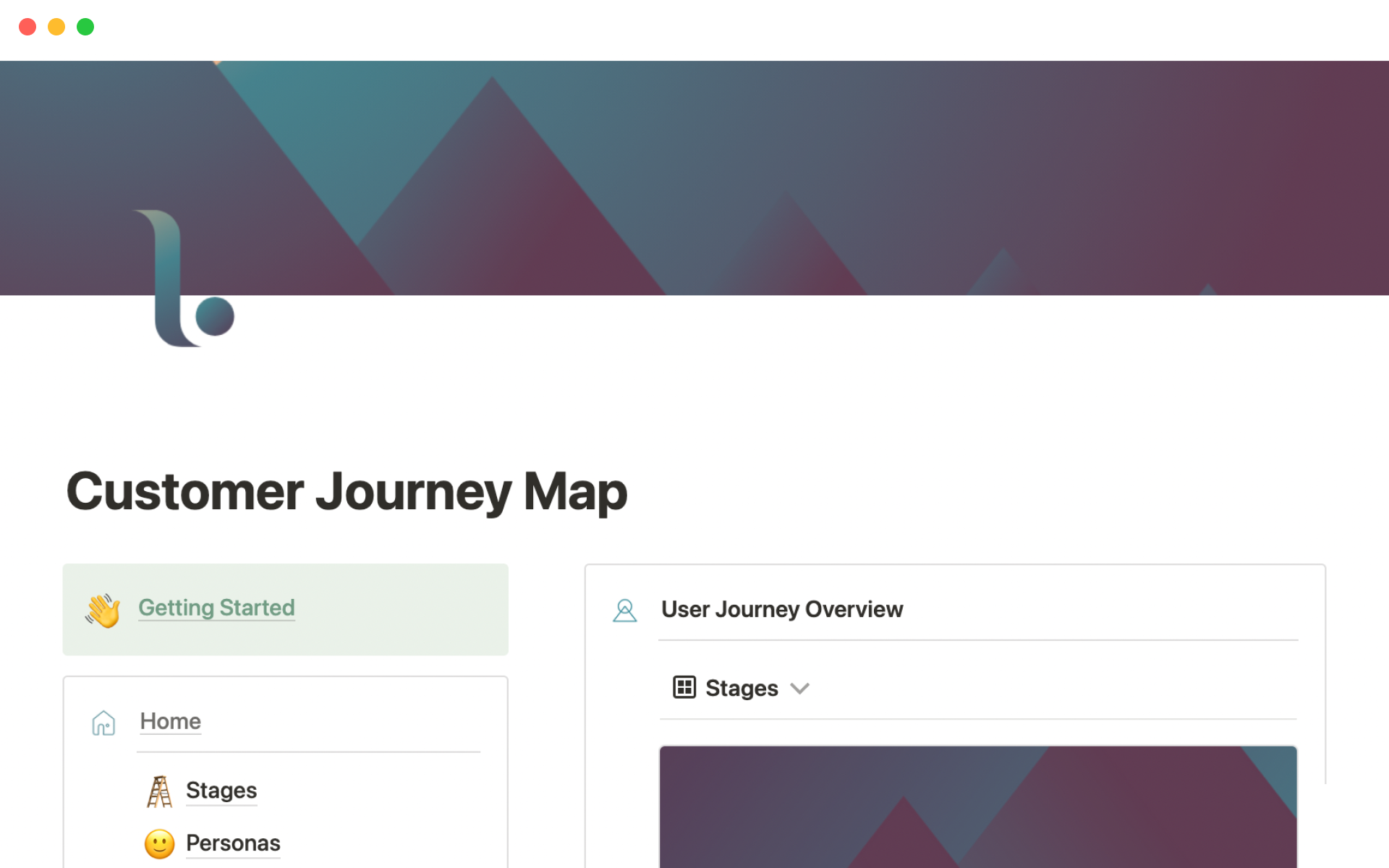 En forhåndsvisning av mal for Customer journey mapping