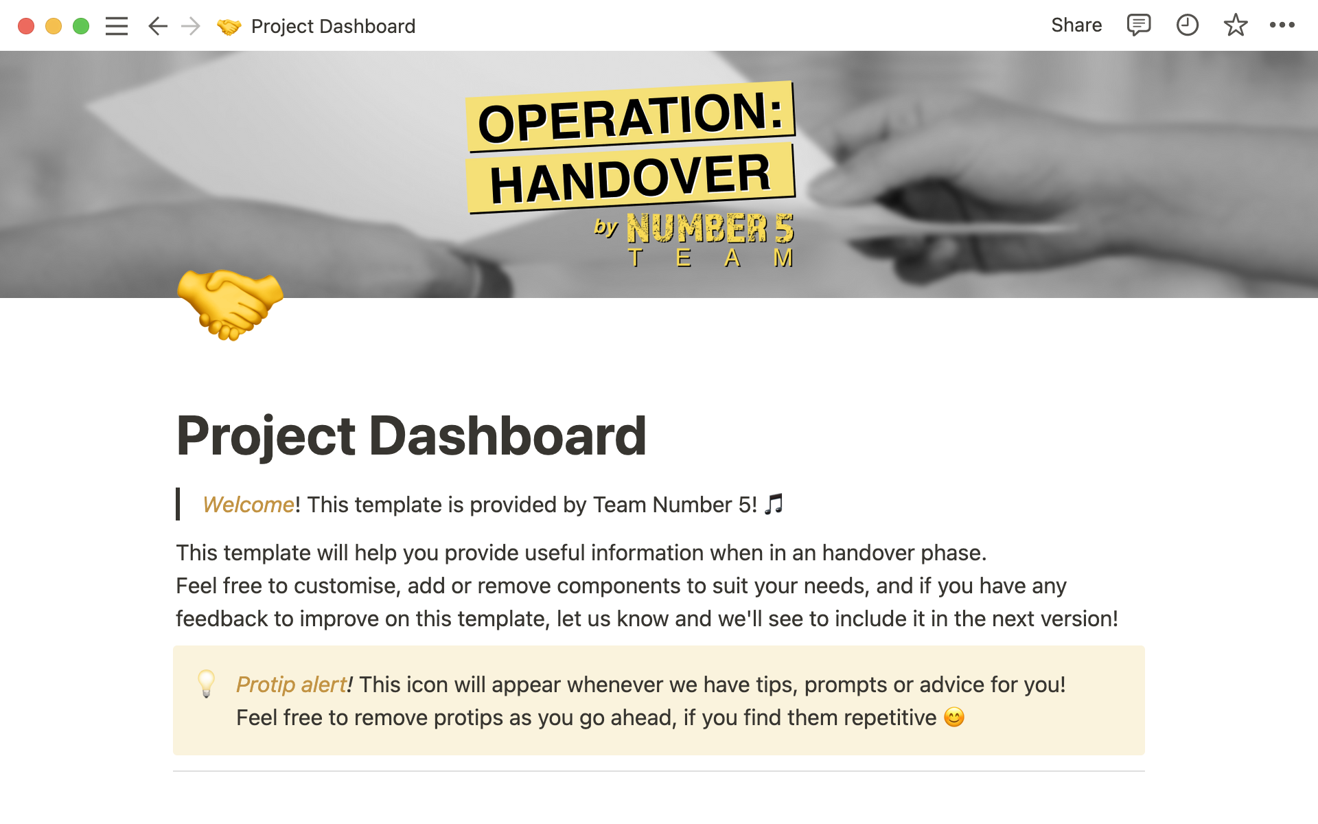 En förhandsgranskning av mallen för Project dashboard