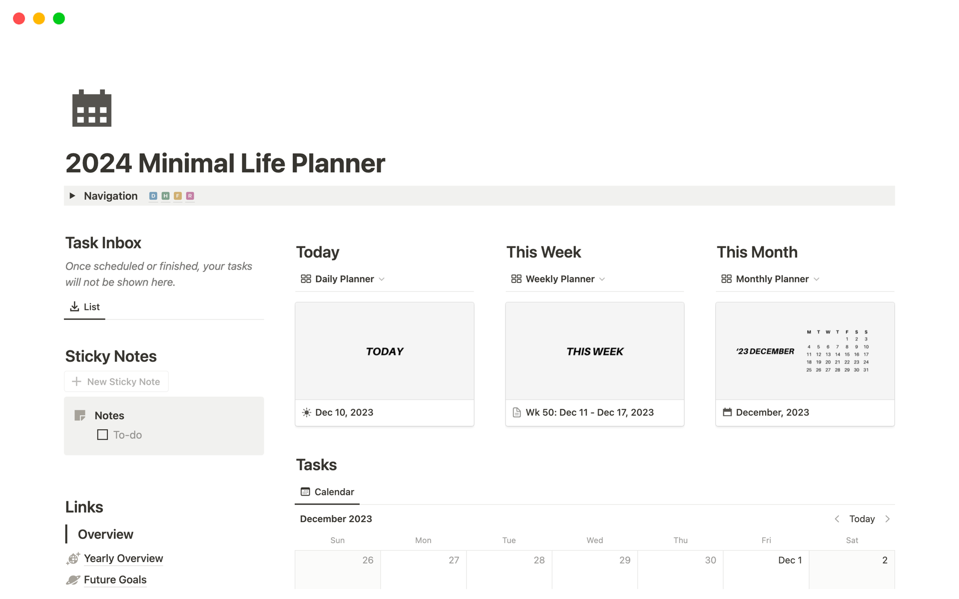 Vista previa de plantilla para 2024 Minimal Life Planner