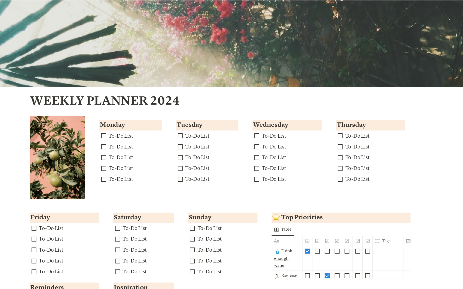 Notion Aesthetic Weekly Dashboard Planner Template - Simple To Do List, Daily Habit Tracker, Weekly Notes, Motivational quotes

Prioritise yourself every day with this digital Notion planner template and checklist!