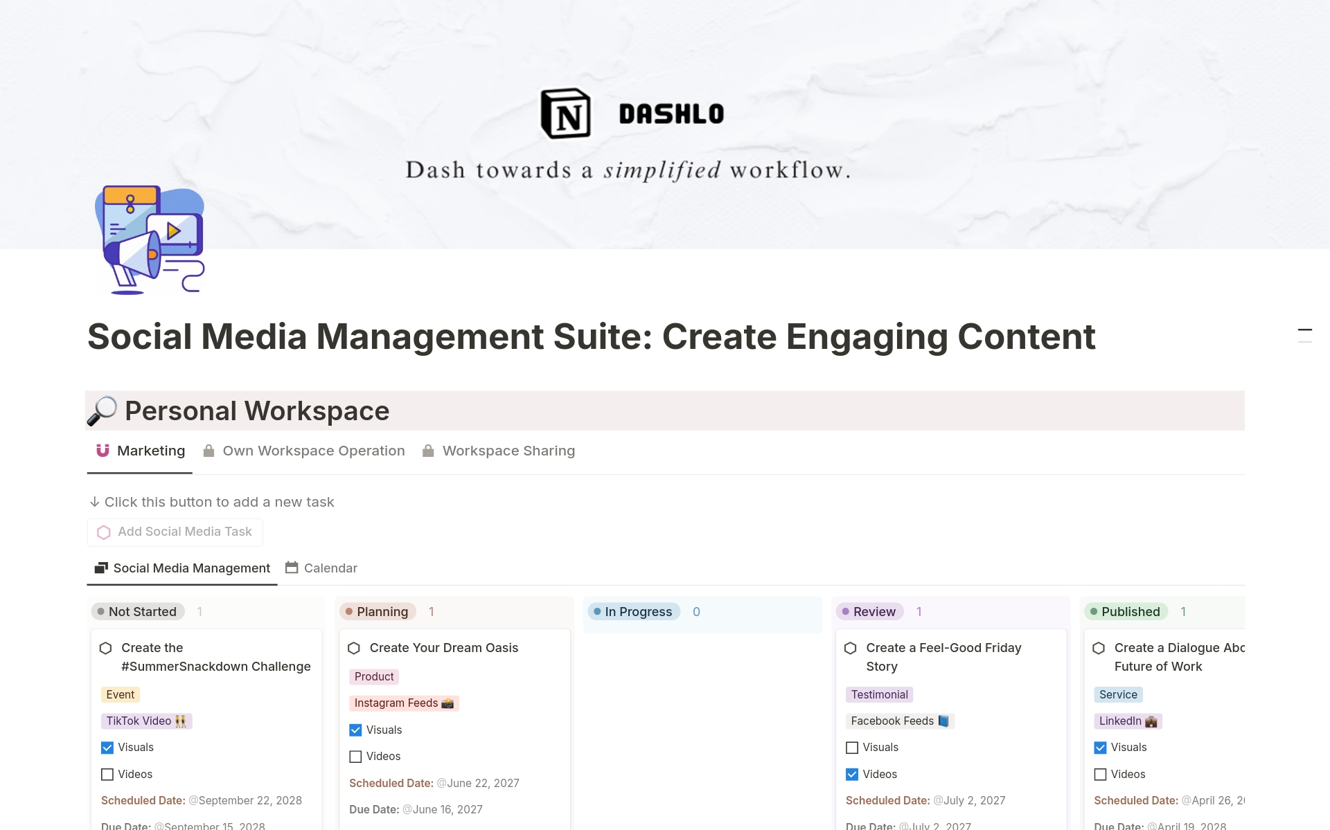 A template preview for Social Media Management Suite