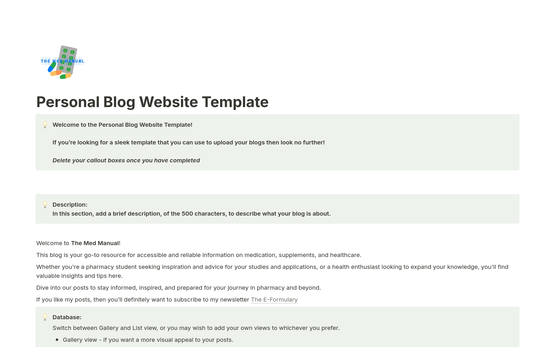 En förhandsgranskning av mallen för Personal Blog Website
