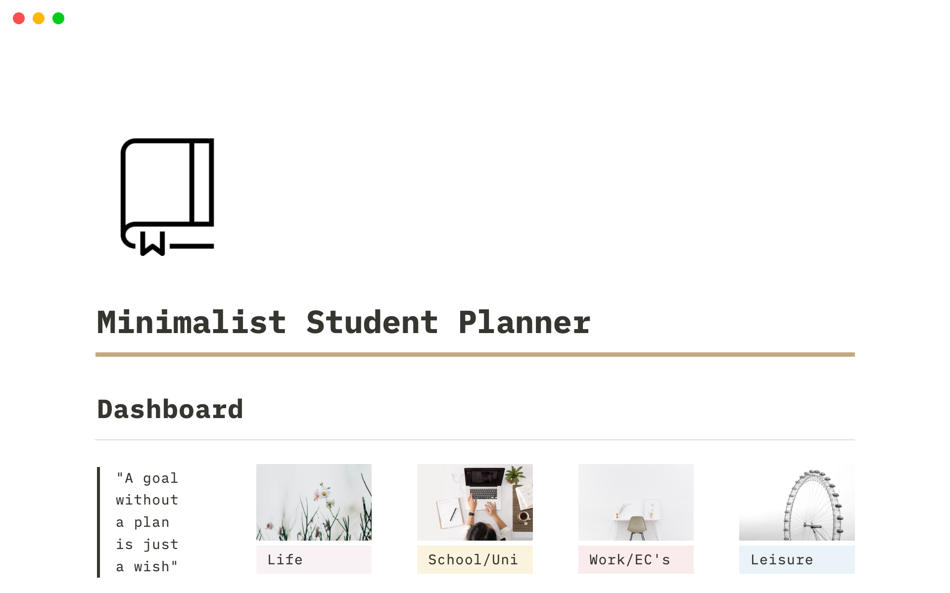Vista previa de una plantilla para Minimalist Student Planner